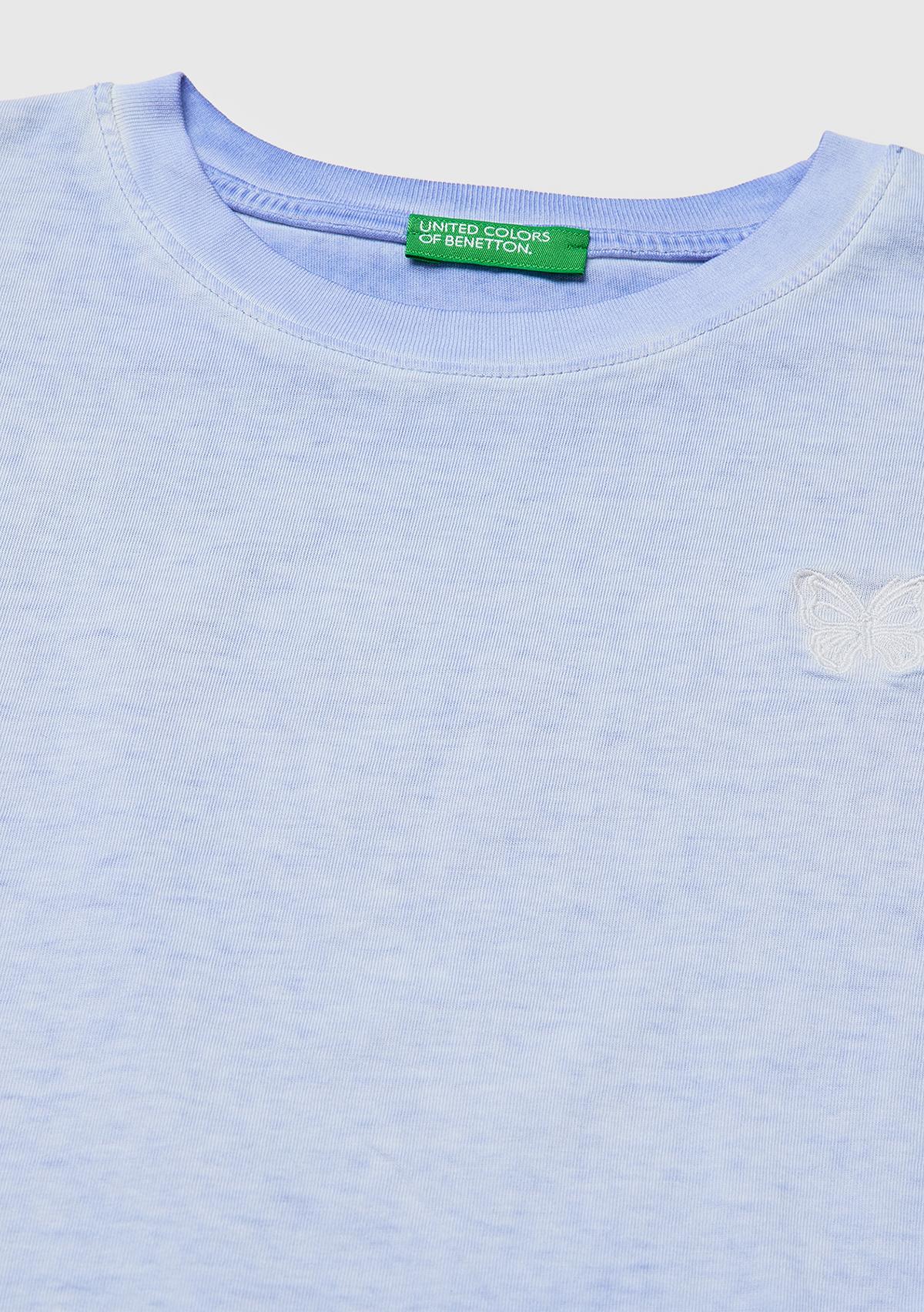 Kız Çocuk Mavi Etek Ucu Düğümlü Baskılı Boxy Fit Kısa Kollu T-Shirt