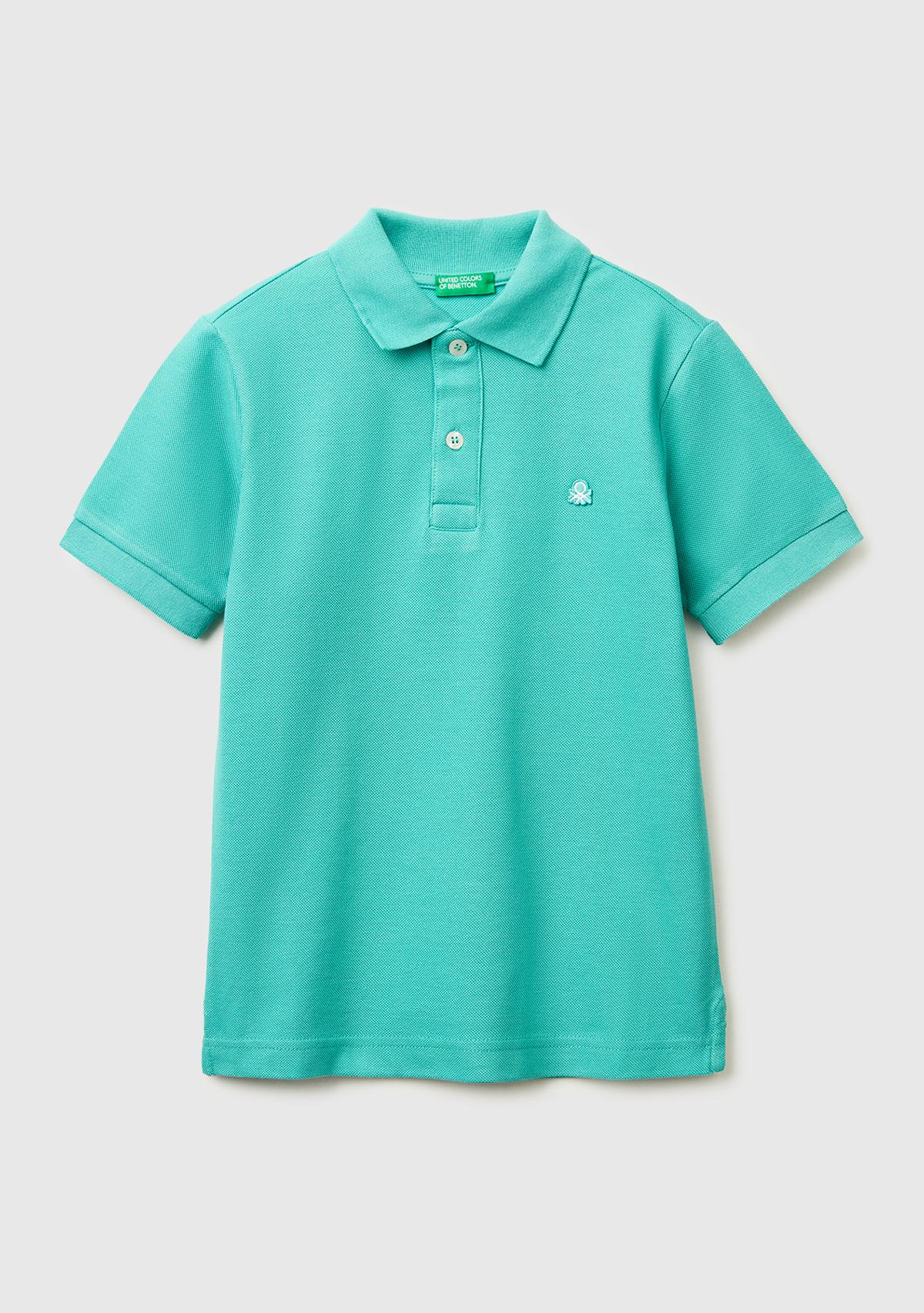 Erkek Çocuk Mavi-yeşil Logolu Pike Polo T-Shirt