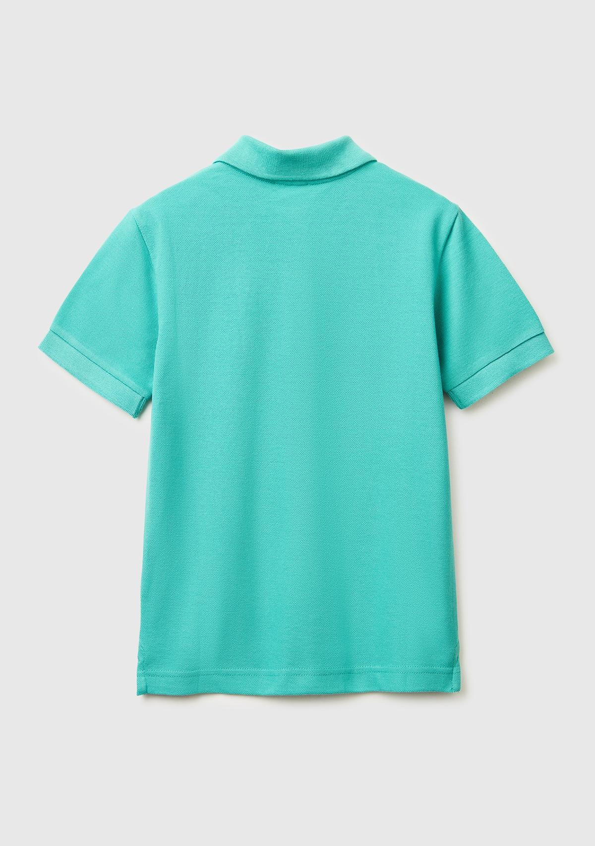 Erkek Çocuk Mavi-yeşil Logolu Pike Polo T-Shirt