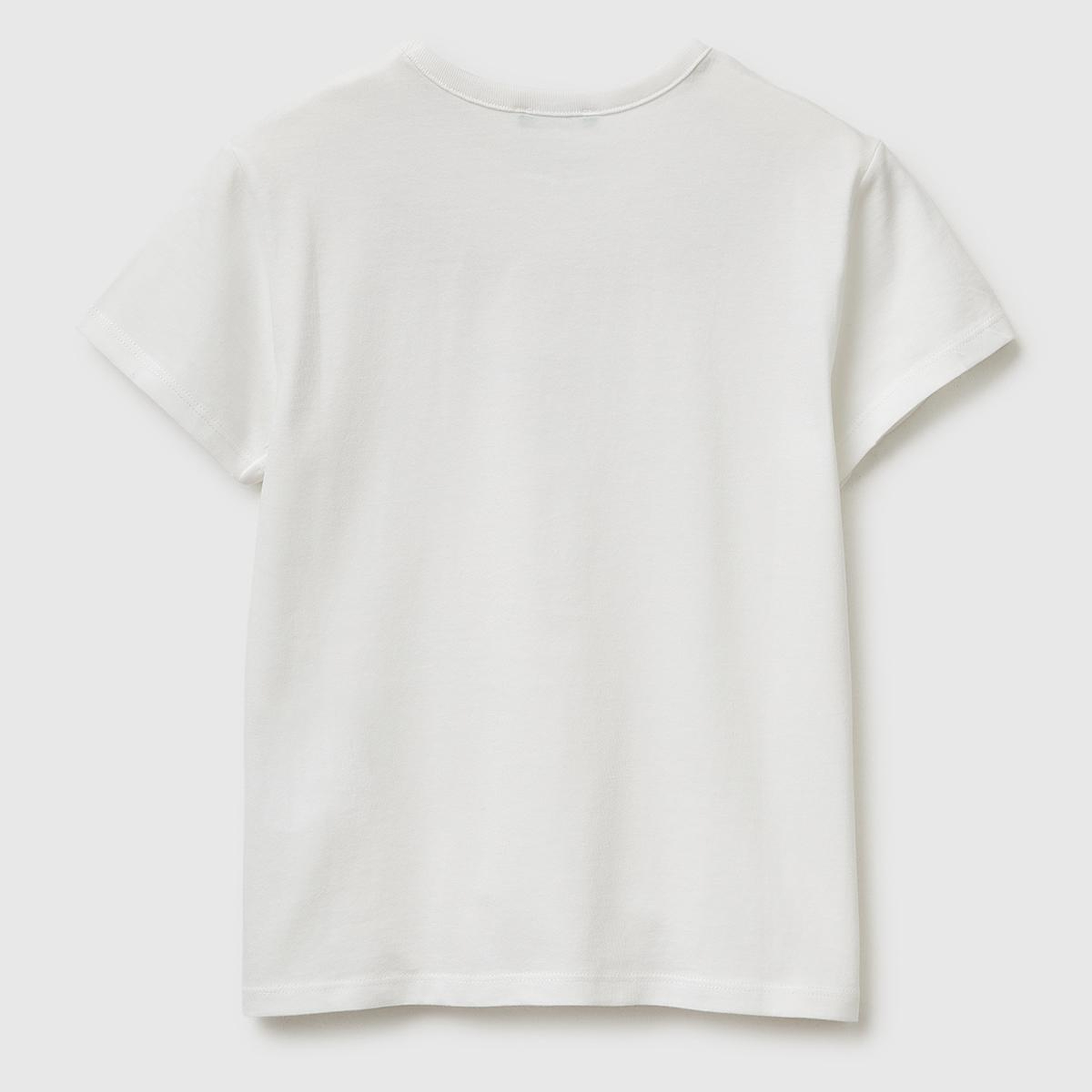 Kız Çocuk Beyaz Simli Grafik Baskılı Yuvarlak Yaka T-Shirt
