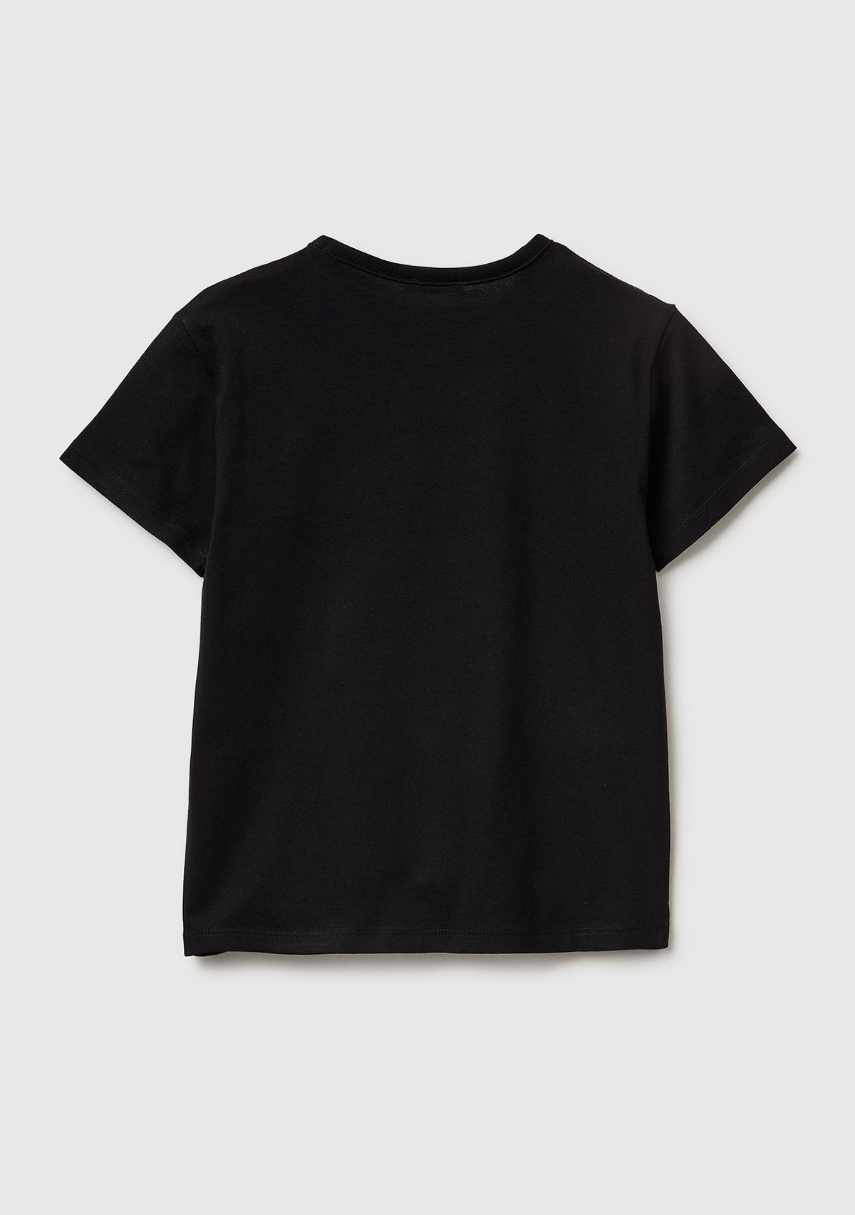 Kız Çocuk Siyah Simli Grafik Baskılı Yuvarlak Yaka T-Shirt