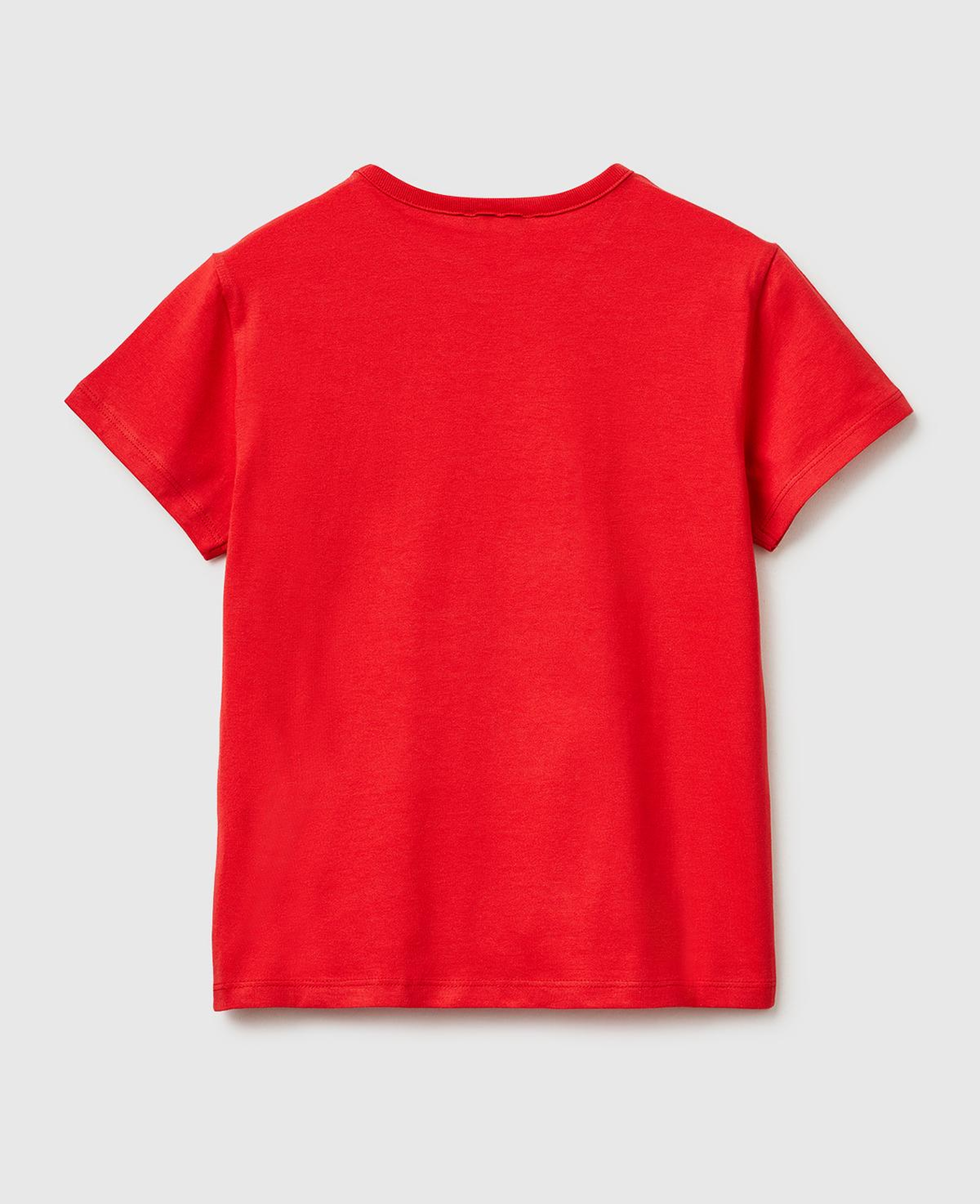 Kız Çocuk Kırmızı Simli Grafik Baskılı Yuvarlak Yaka T-Shirt