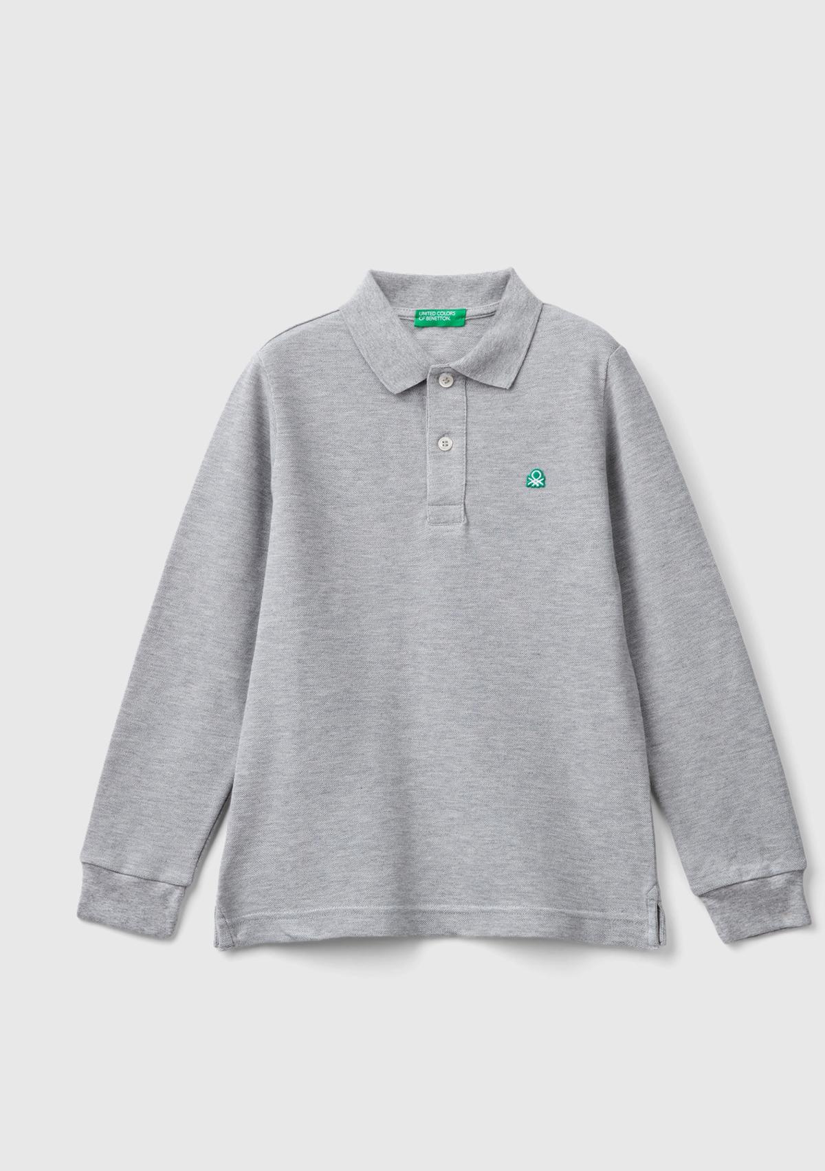 Erkek Çocuk Gri melanj Logolu Polo T-Shirt