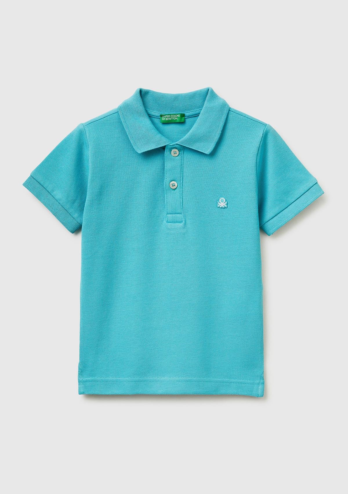 Erkek Çocuk Açık Mavi Logolu Pike Polo T-Shirt