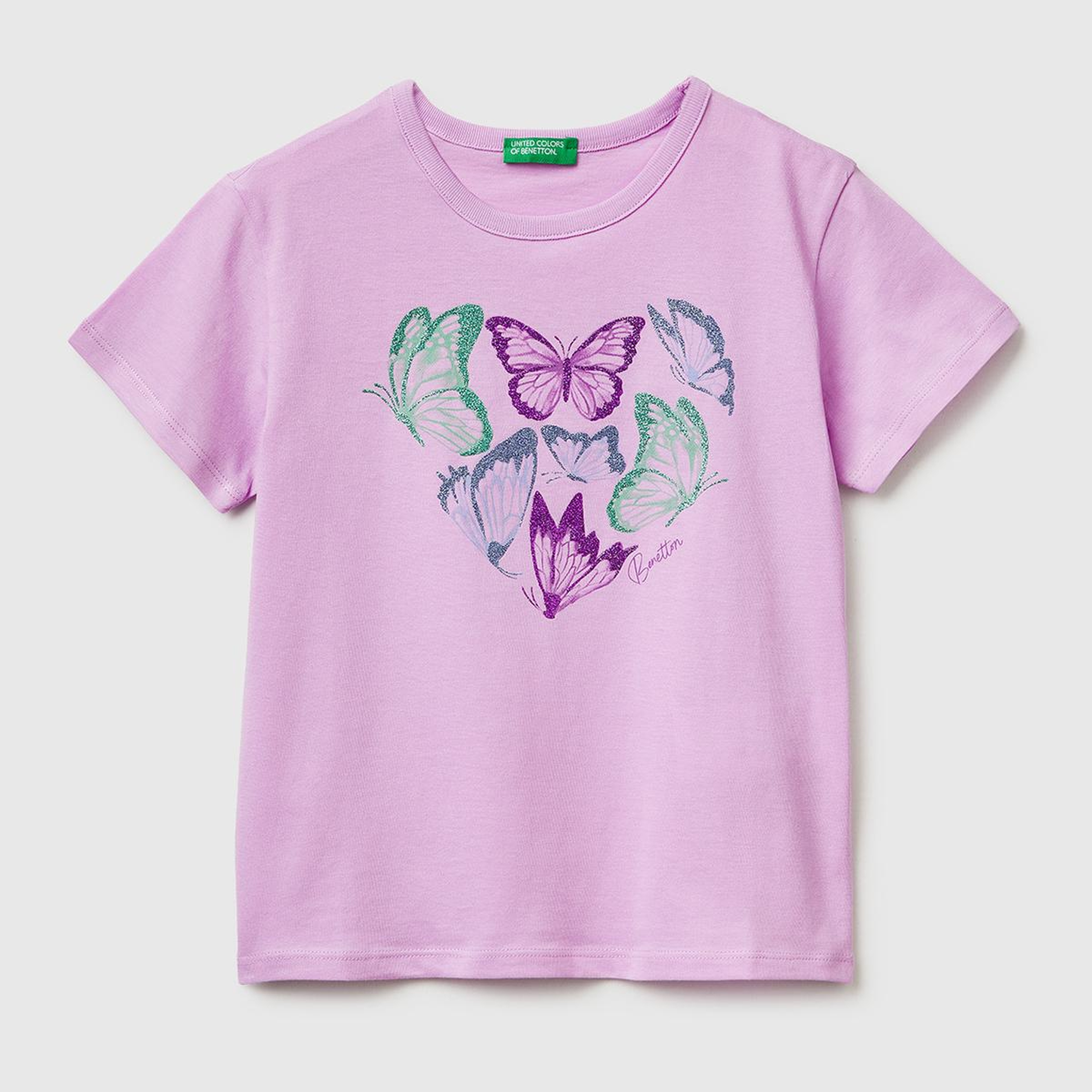 Kız Çocuk Pembe Simli Grafik Baskılı Yuvarlak Yaka T-Shirt