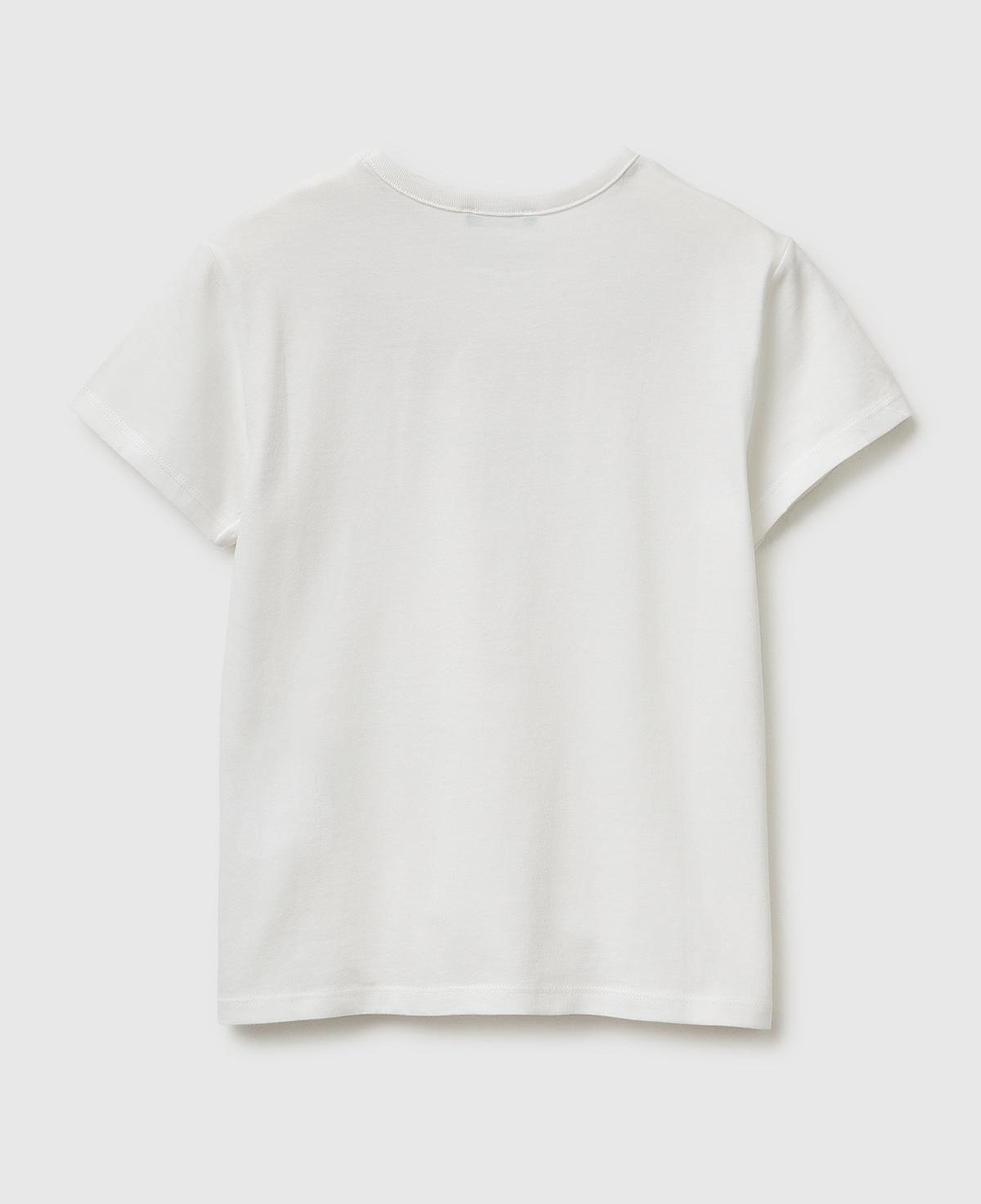 Kız Çocuk Beyaz Simli Grafik Baskılı Yuvarlak Yaka T-Shirt