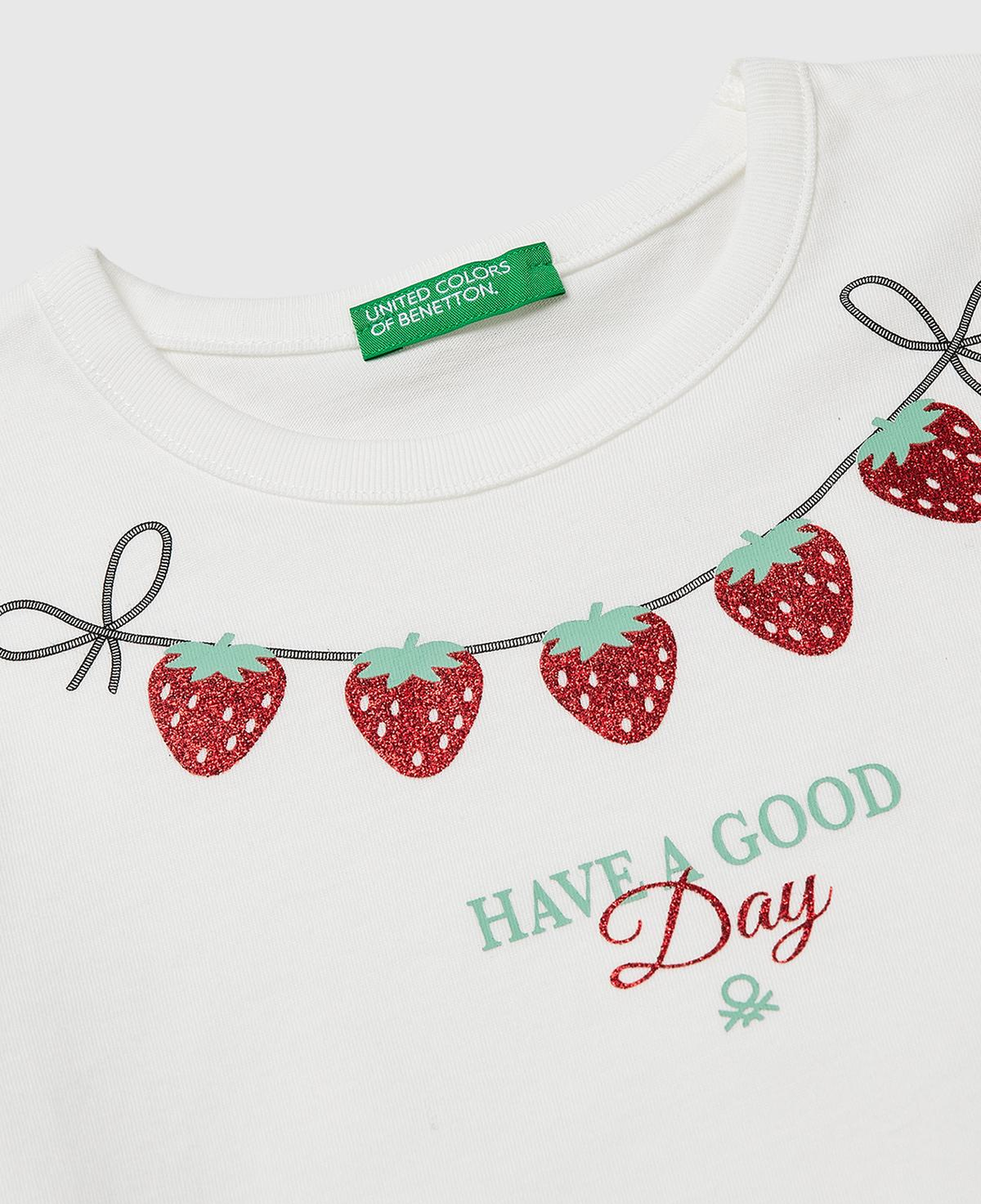 Kız Çocuk Beyaz Simli Grafik Baskılı Yuvarlak Yaka T-Shirt