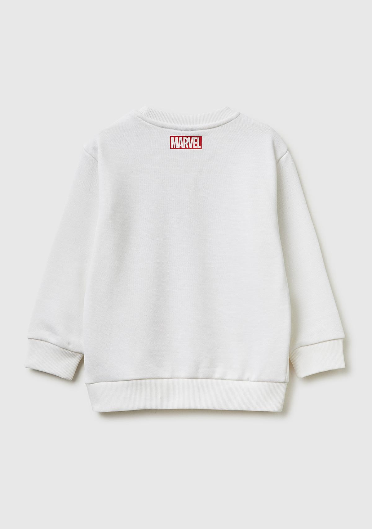 Erkek Çocuk Beyaz Spiderman Baskılı Bisiklet Yaka Sweatshirt