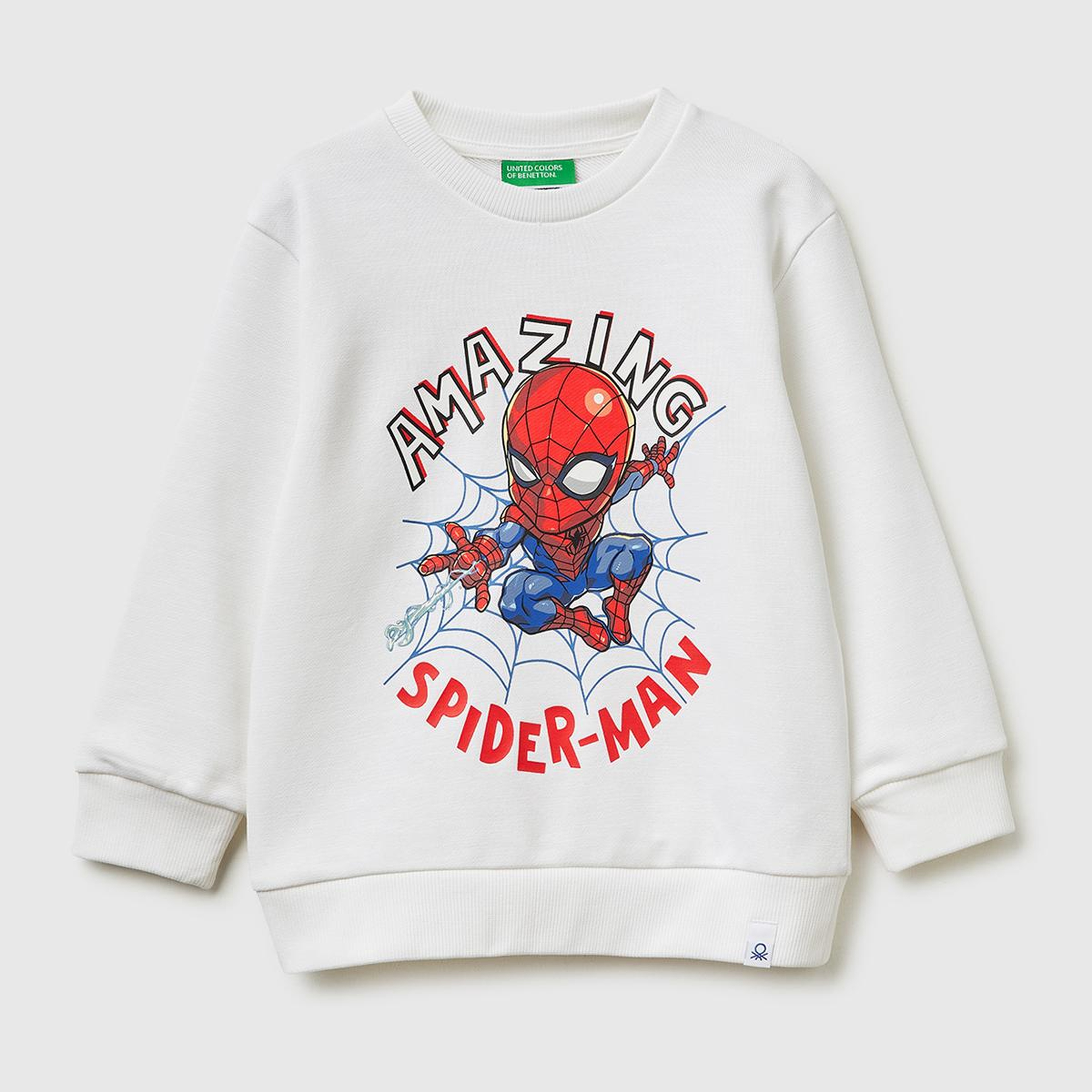 Erkek Çocuk Beyaz Spiderman Baskılı Bisiklet Yaka Sweatshirt