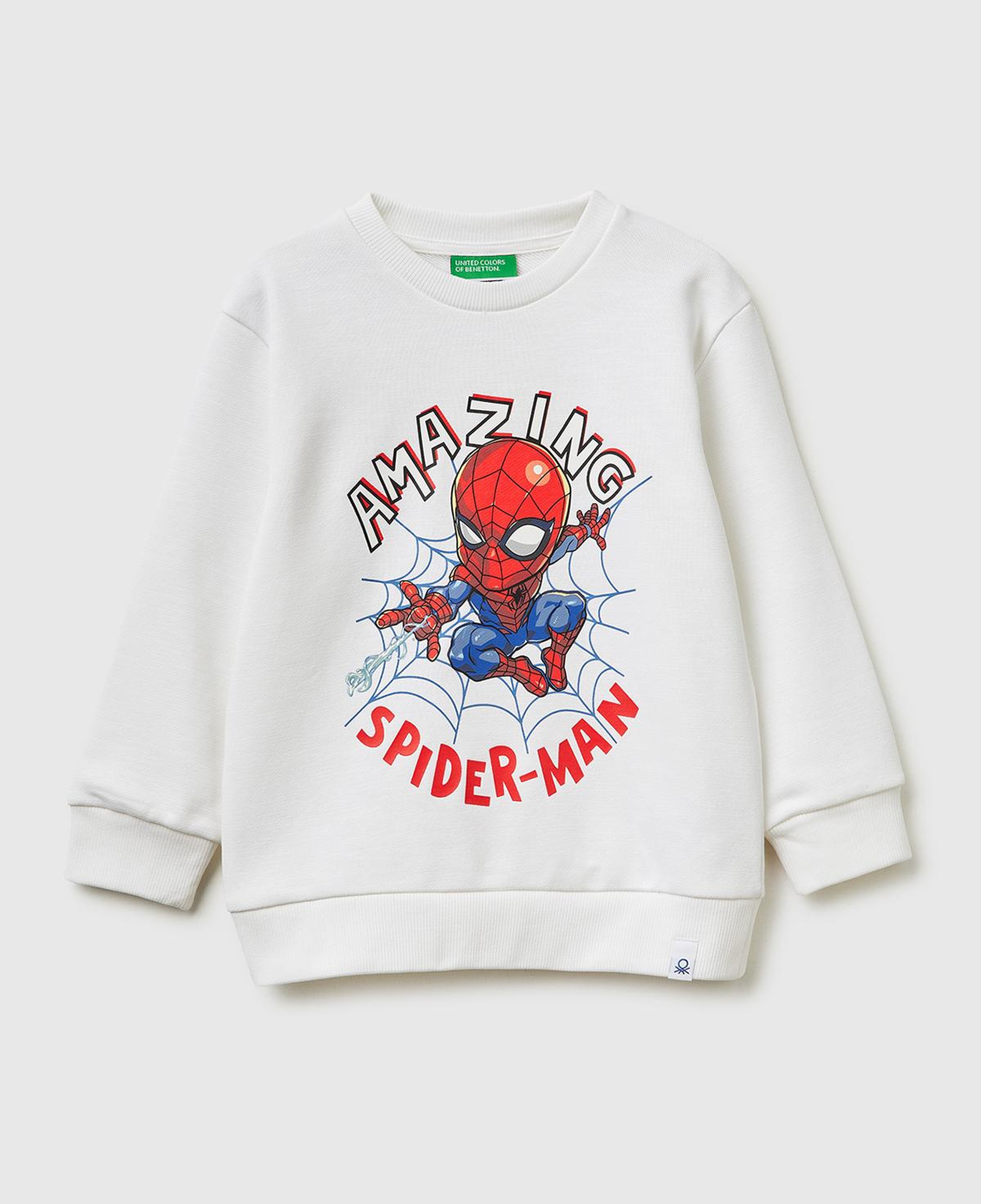 Erkek Çocuk Beyaz Spiderman Baskılı Bisiklet Yaka Sweatshirt