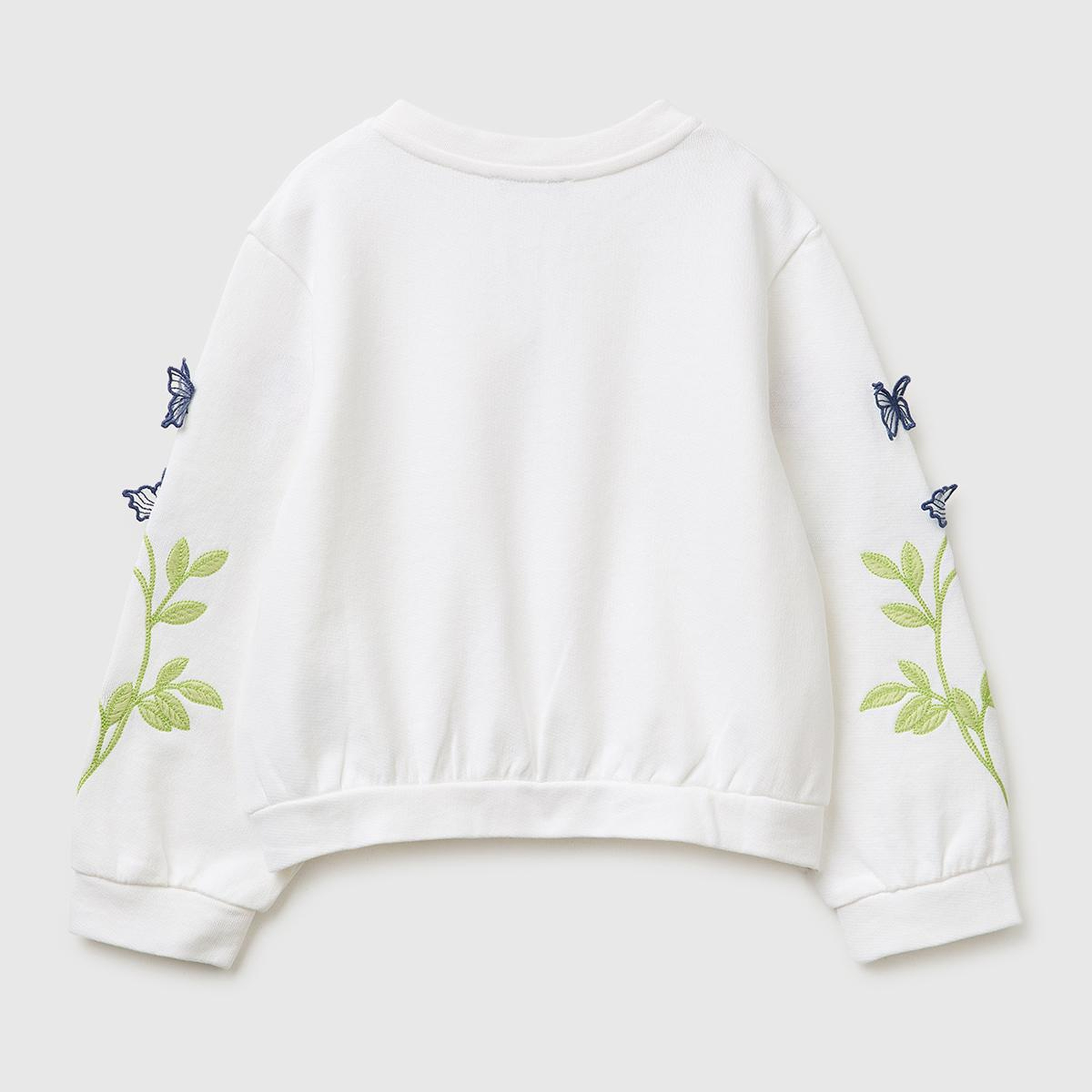 Kız Çocuk Beyaz Kolları İşleme Detaylı Fermuarlı Bisiklet Yaka Sweatshirt
