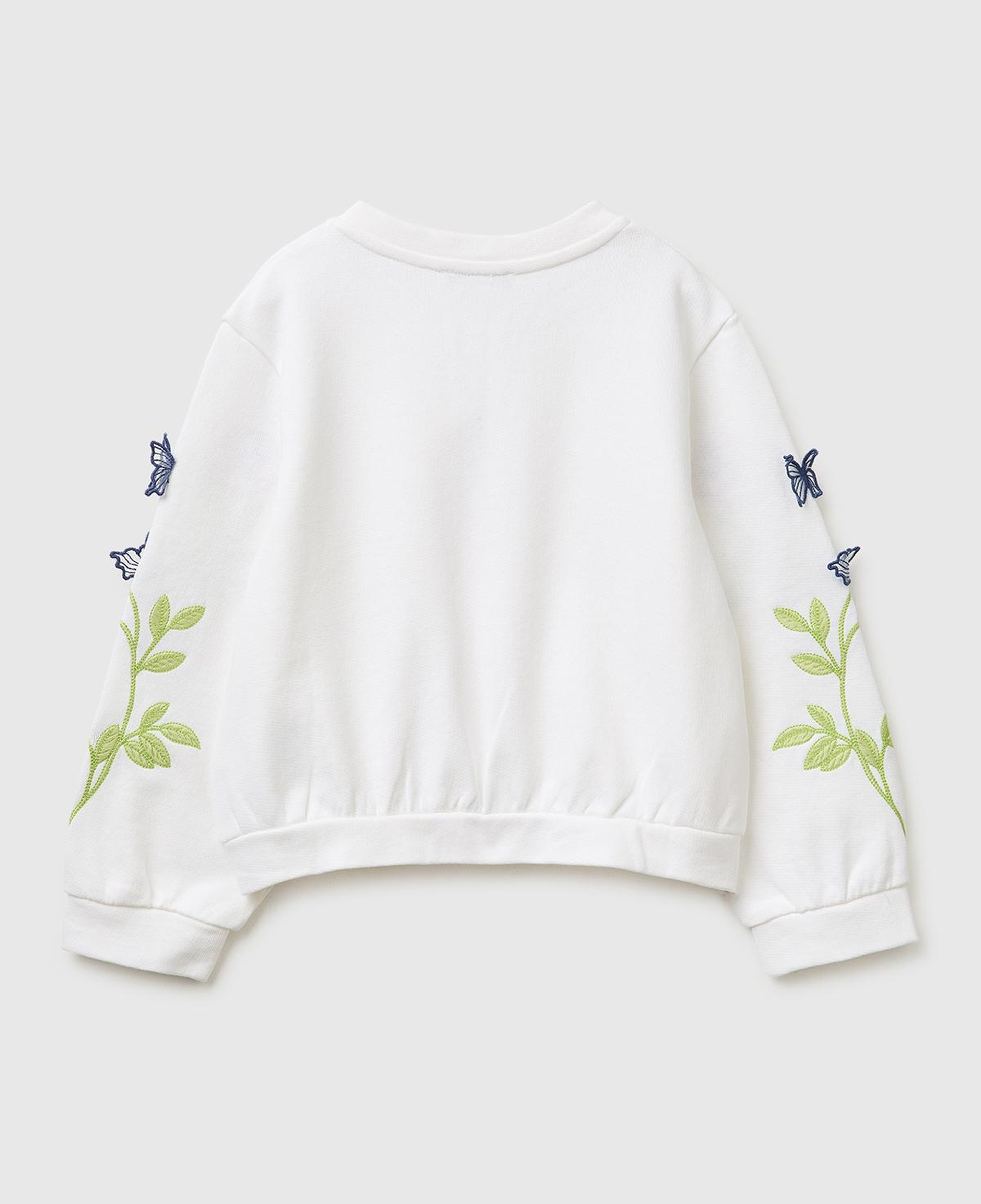 Kız Çocuk Beyaz Kolları İşleme Detaylı Fermuarlı Bisiklet Yaka Sweatshirt