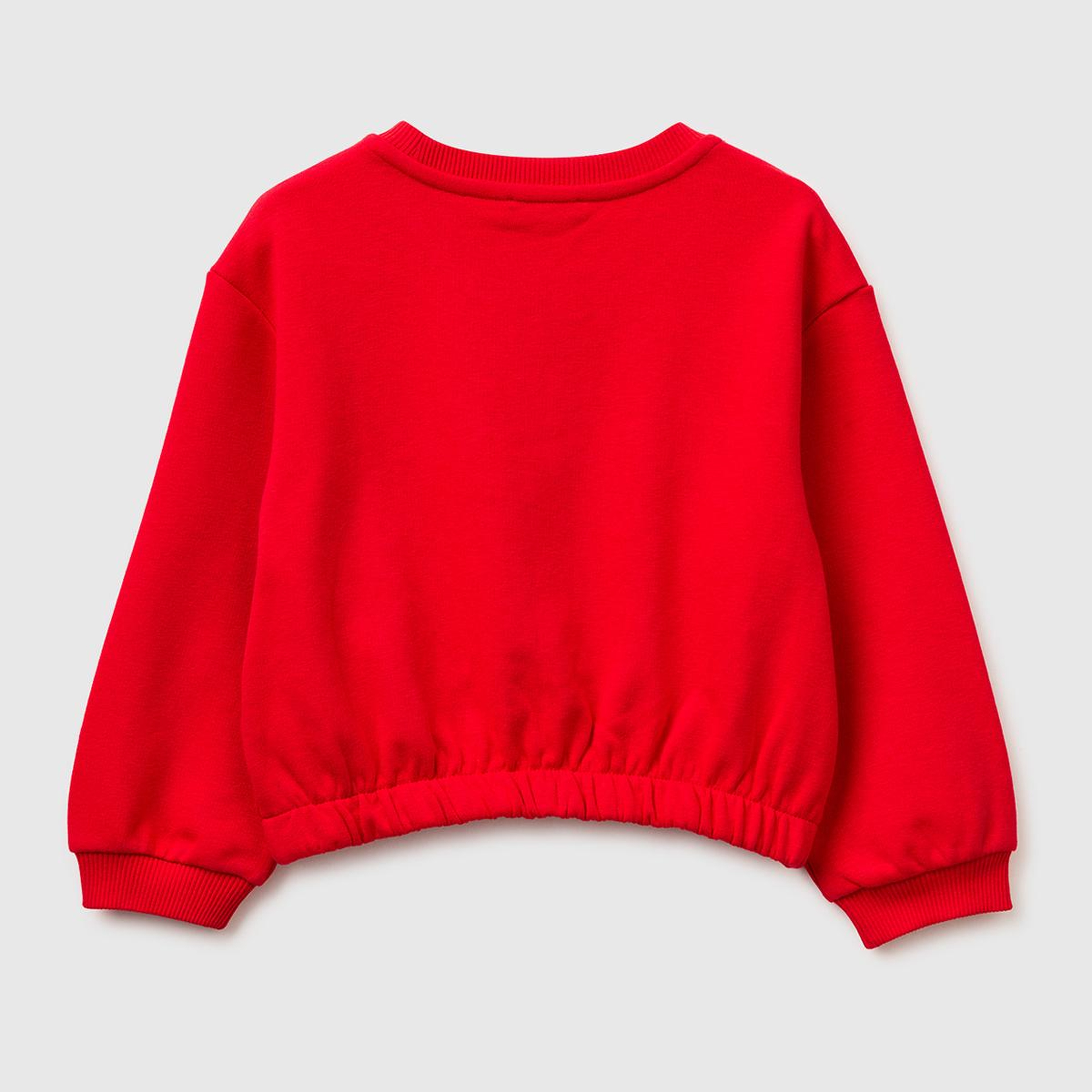Kız Çocuk Kırmızı Tığ İşi Aplike Detaylı Etek Ucu Büzgülü Sweatshirt