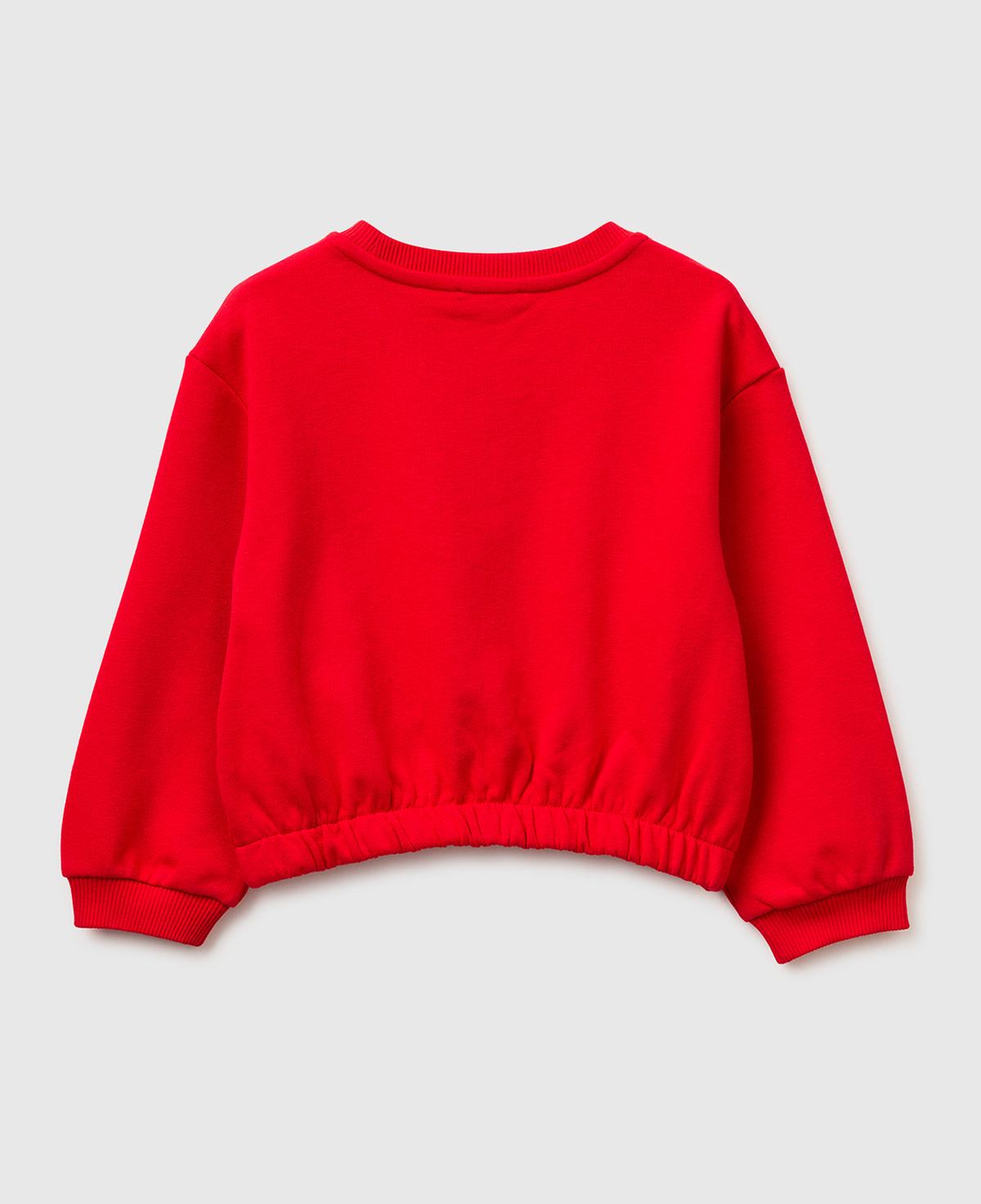 Kız Çocuk Kırmızı Tığ İşi Aplike Detaylı Etek Ucu Büzgülü Sweatshirt