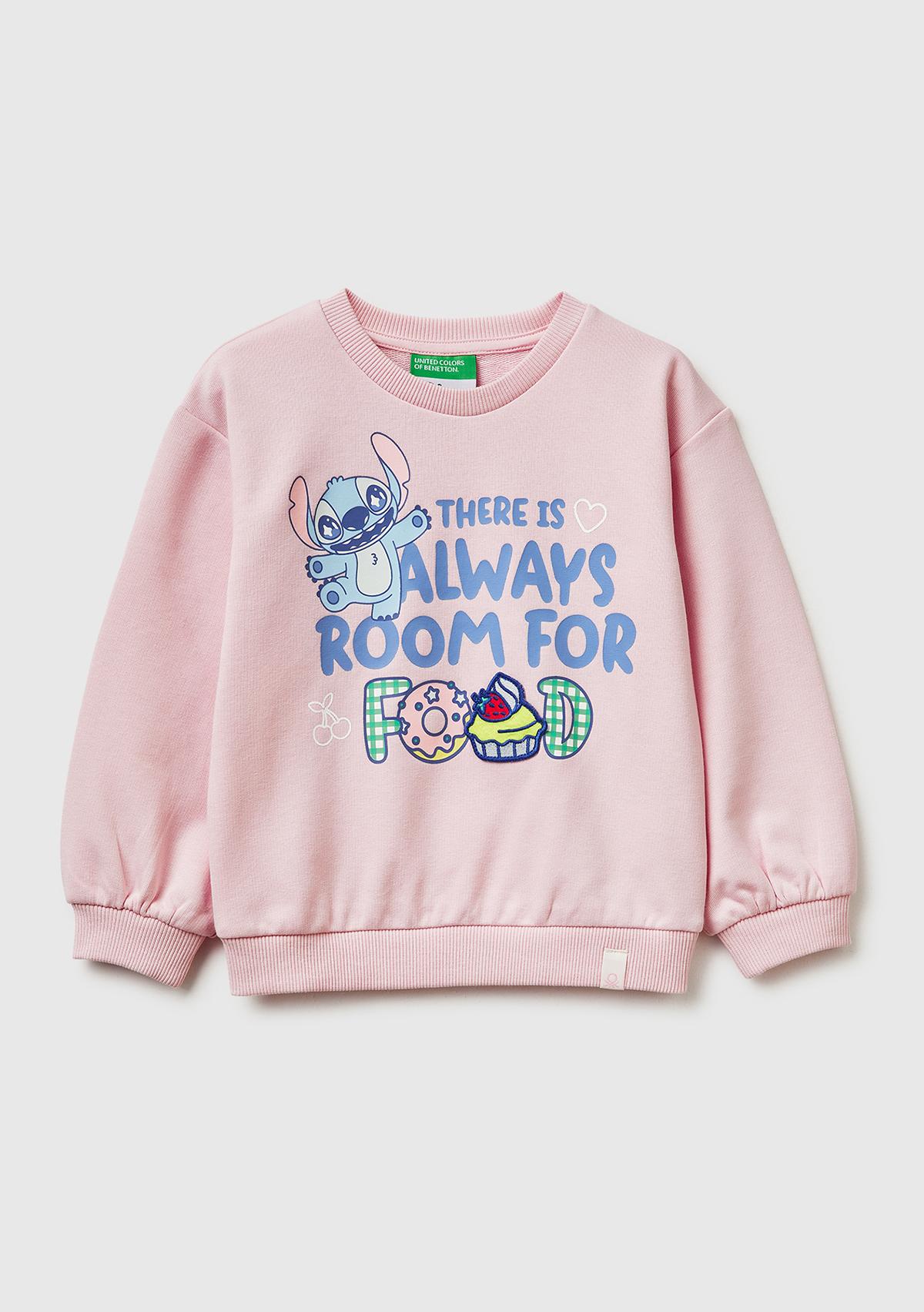 Kız Çocuk Toz Pembe Baskılı Yama Detaylı Yuvarlak Yaka Oversize Sweatshirt