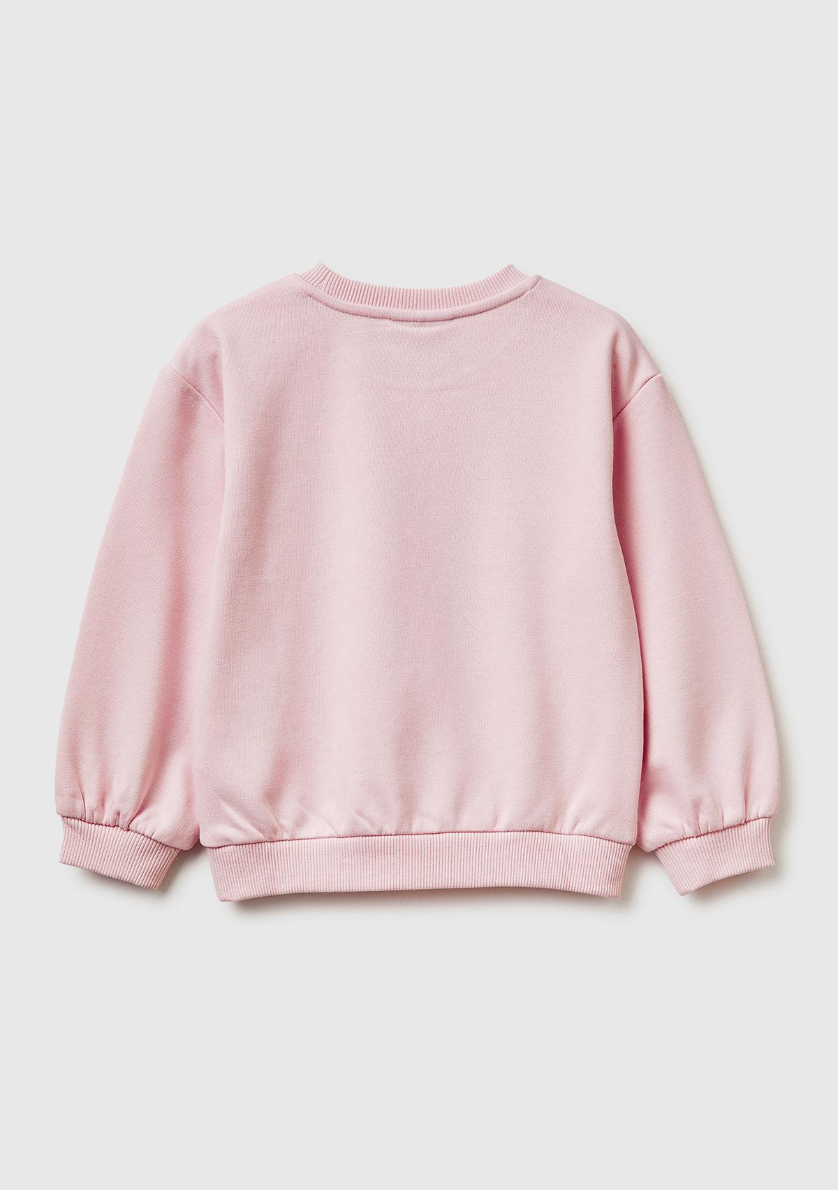 Kız Çocuk Toz Pembe Baskılı Yama Detaylı Yuvarlak Yaka Oversize Sweatshirt