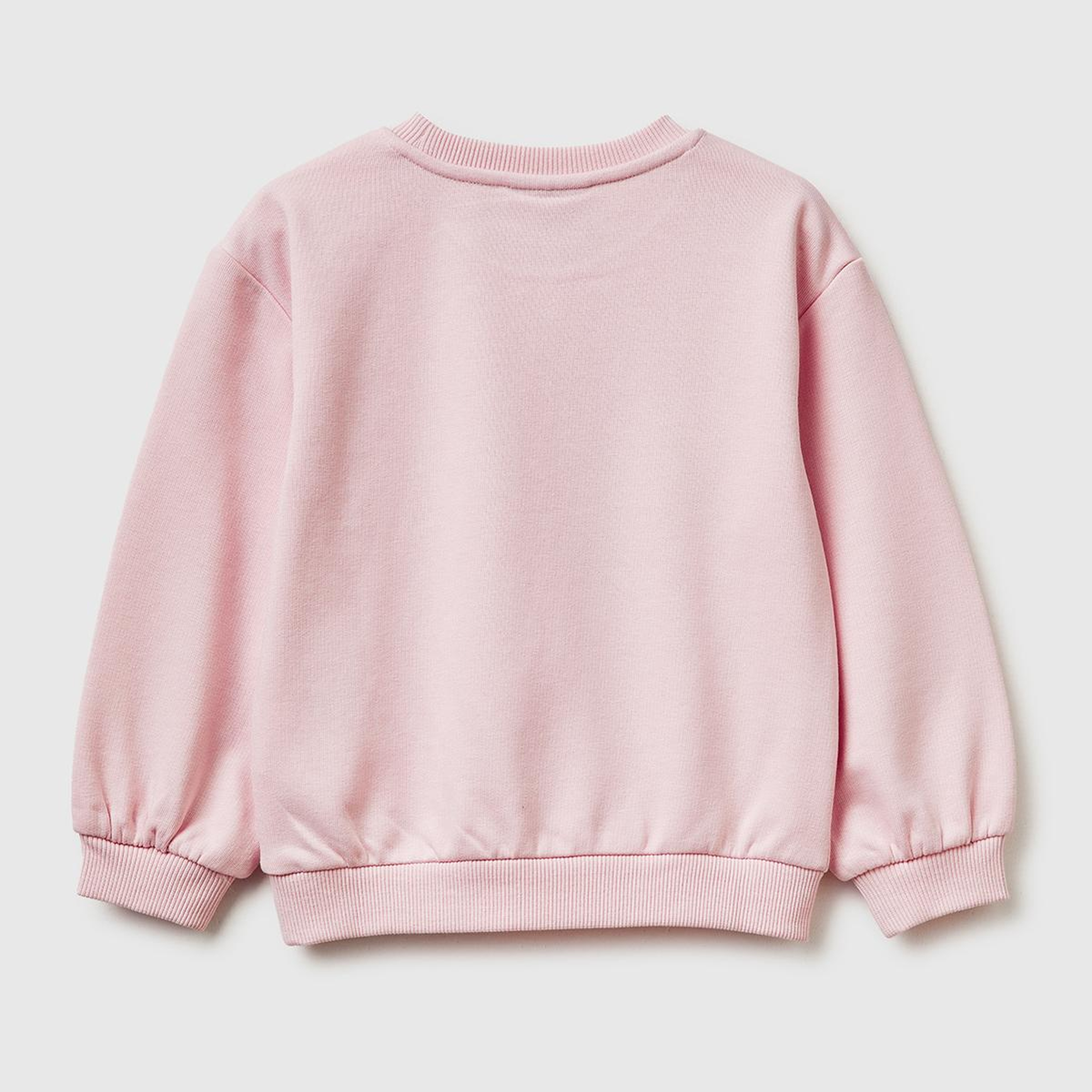 Kız Çocuk Toz Pembe Baskılı Yama Detaylı Yuvarlak Yaka Oversize Sweatshirt