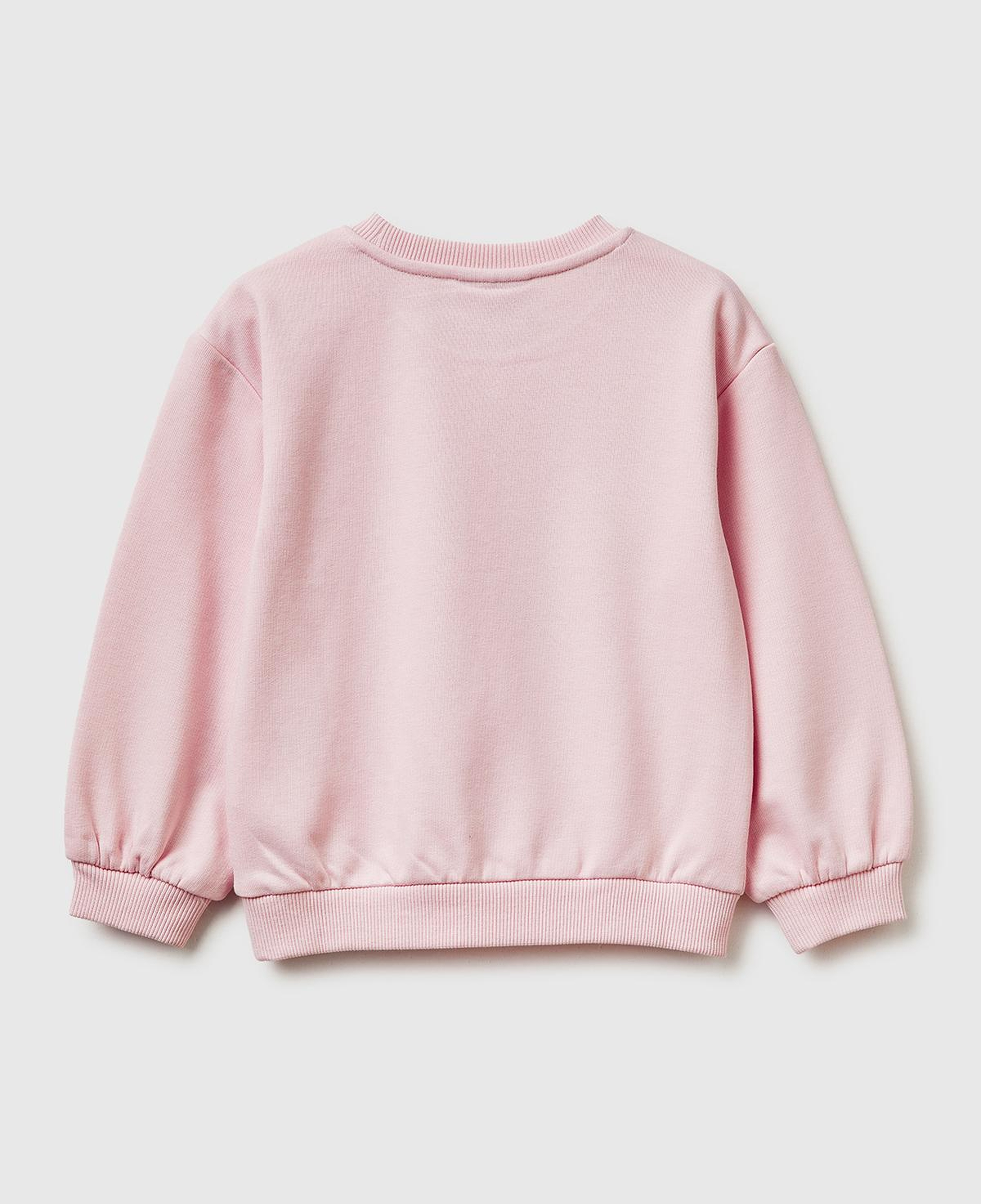 Kız Çocuk Toz Pembe Baskılı Yama Detaylı Yuvarlak Yaka Oversize Sweatshirt