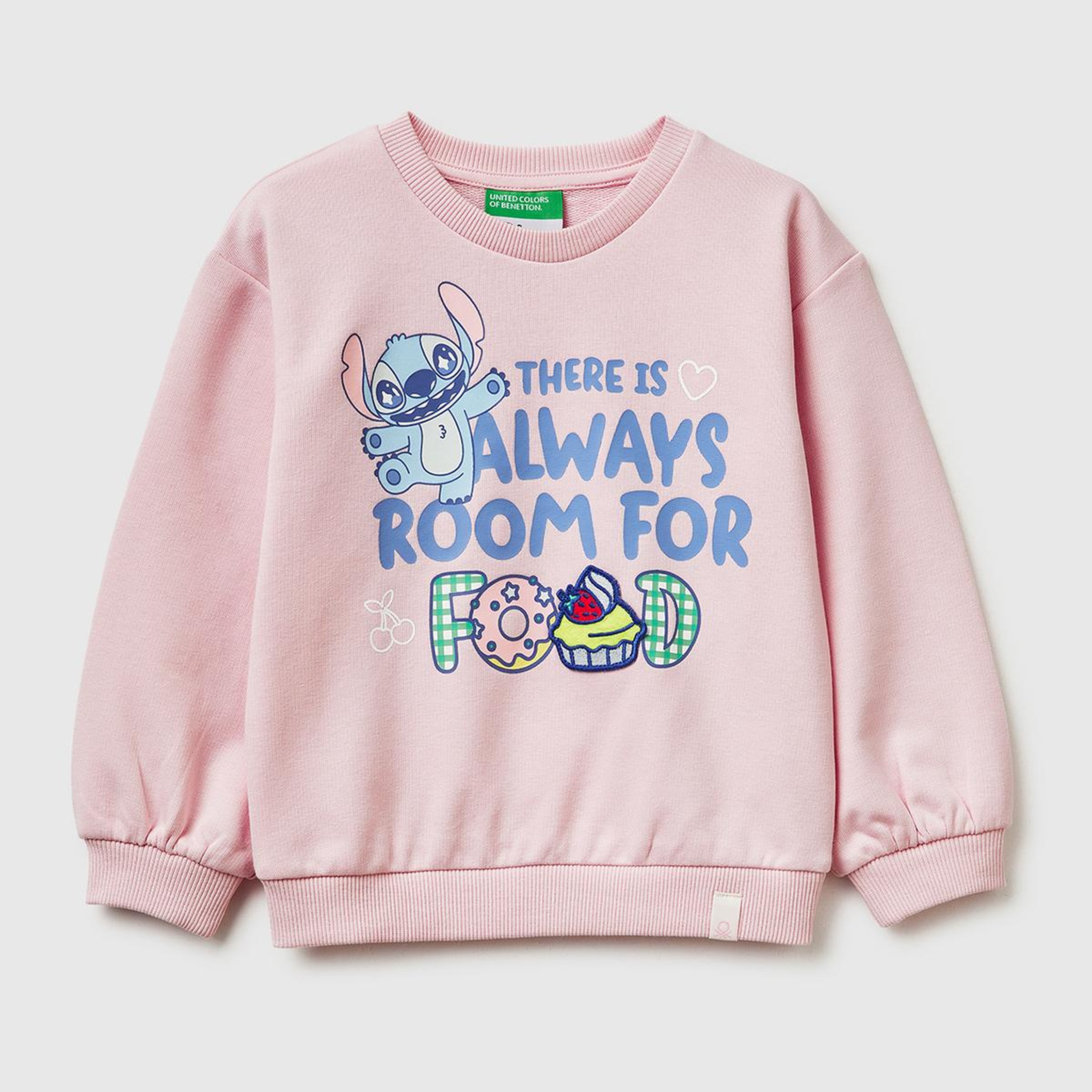Kız Çocuk Toz Pembe Baskılı Yama Detaylı Yuvarlak Yaka Oversize Sweatshirt
