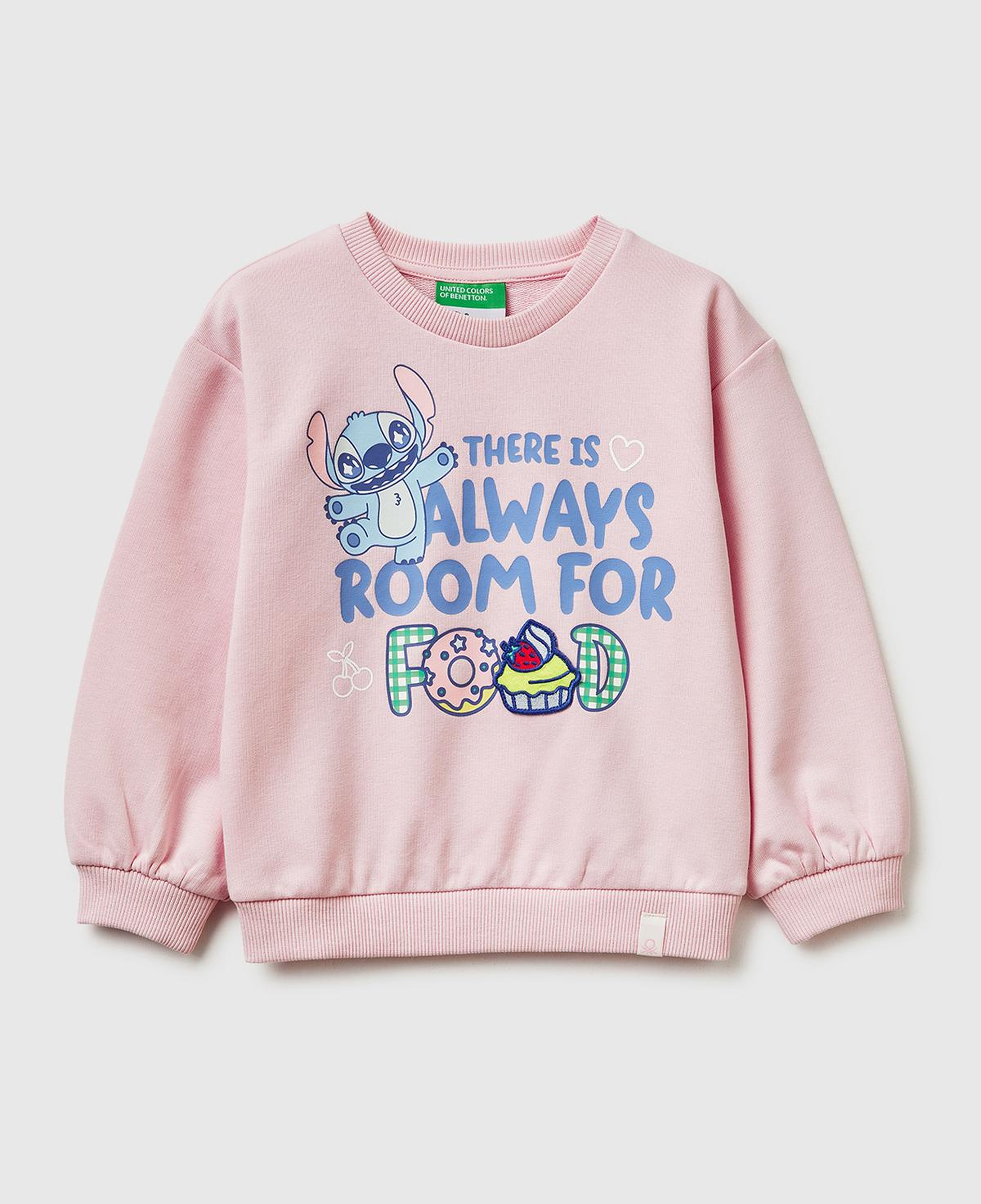 Kız Çocuk Toz Pembe Baskılı Yama Detaylı Yuvarlak Yaka Oversize Sweatshirt