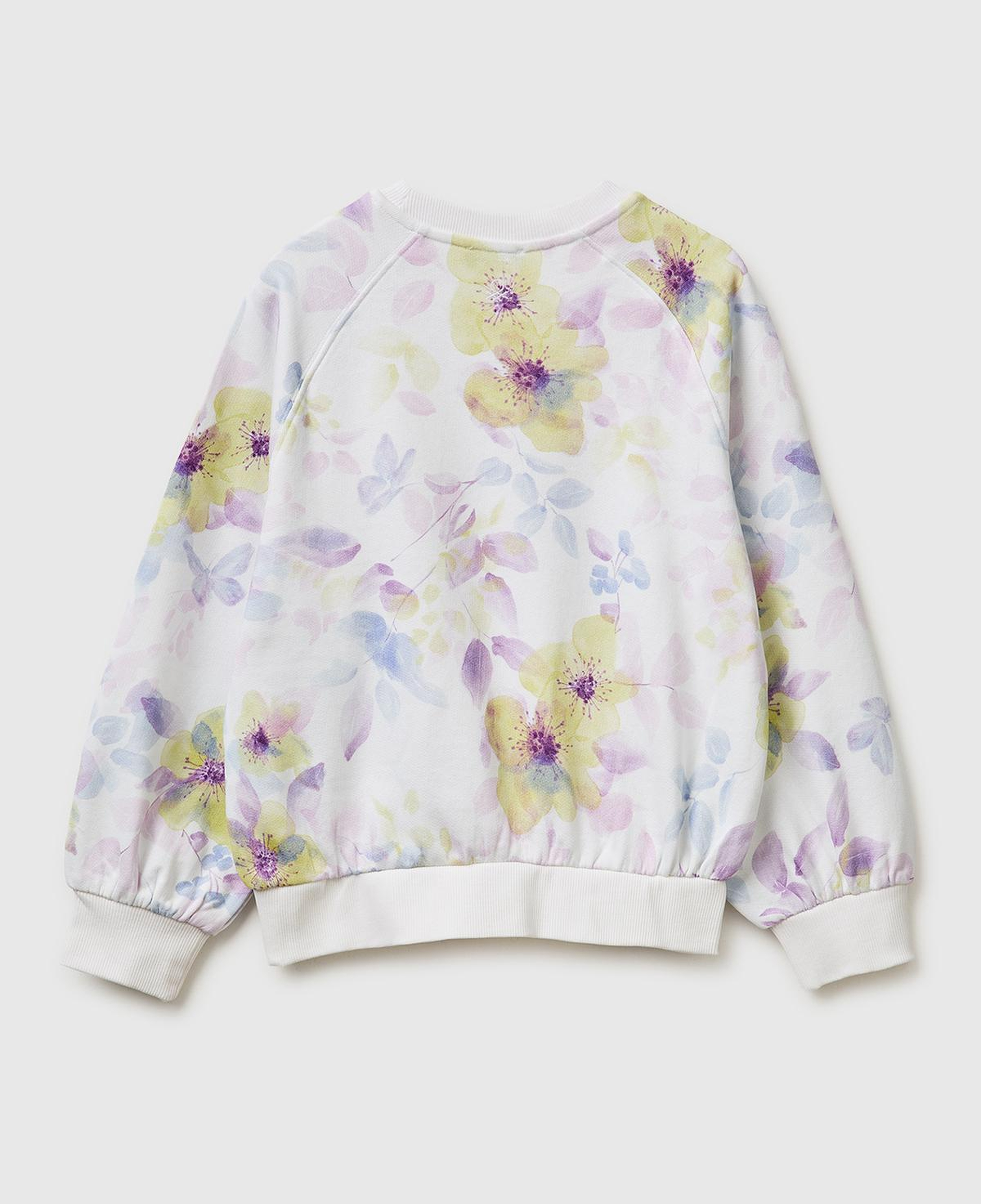 Kız Çocuk Ekru Önü Kesik Detaylı Baskılı Yuvarlak Yaka Sweatshirt