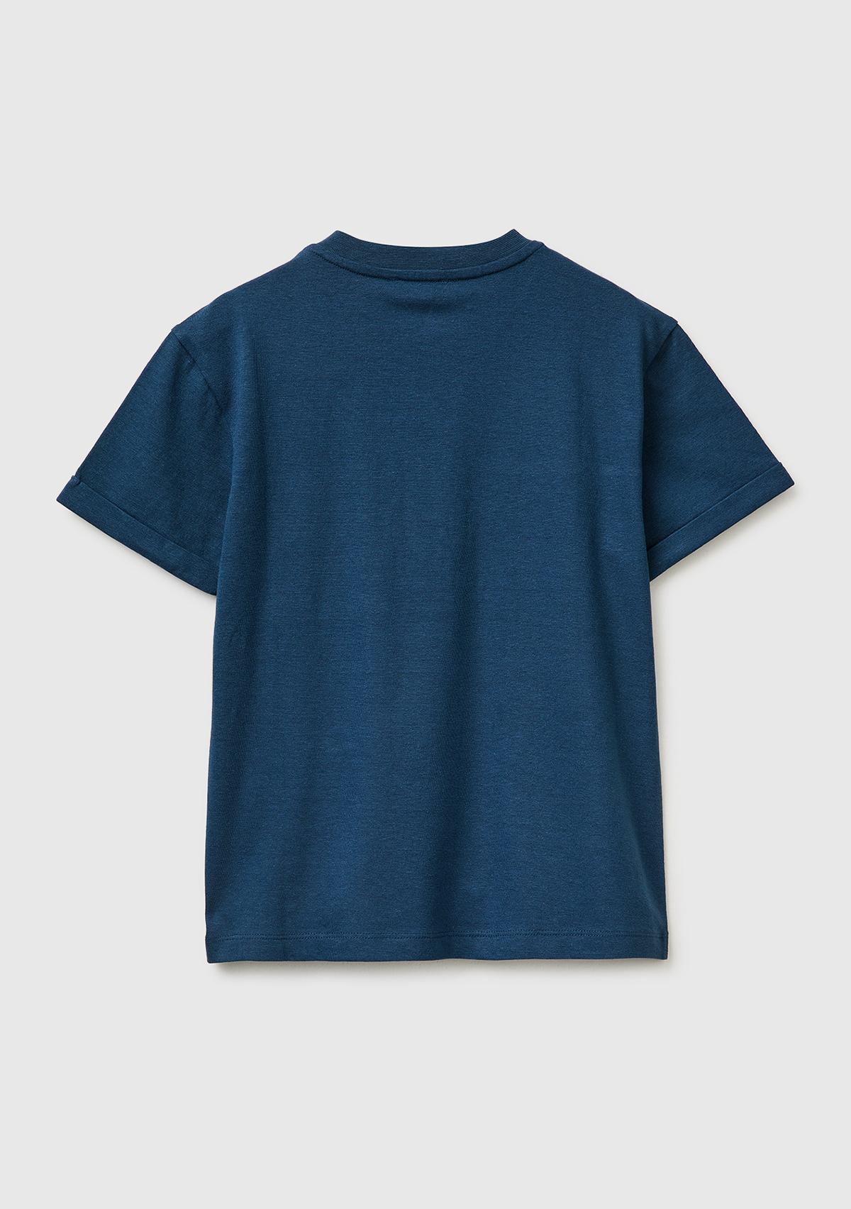 Erkek Çocuk Koyu Lacivert Logo İşlemeli Düğmeli Cep Detaylı Henley Yaka T-Shirt