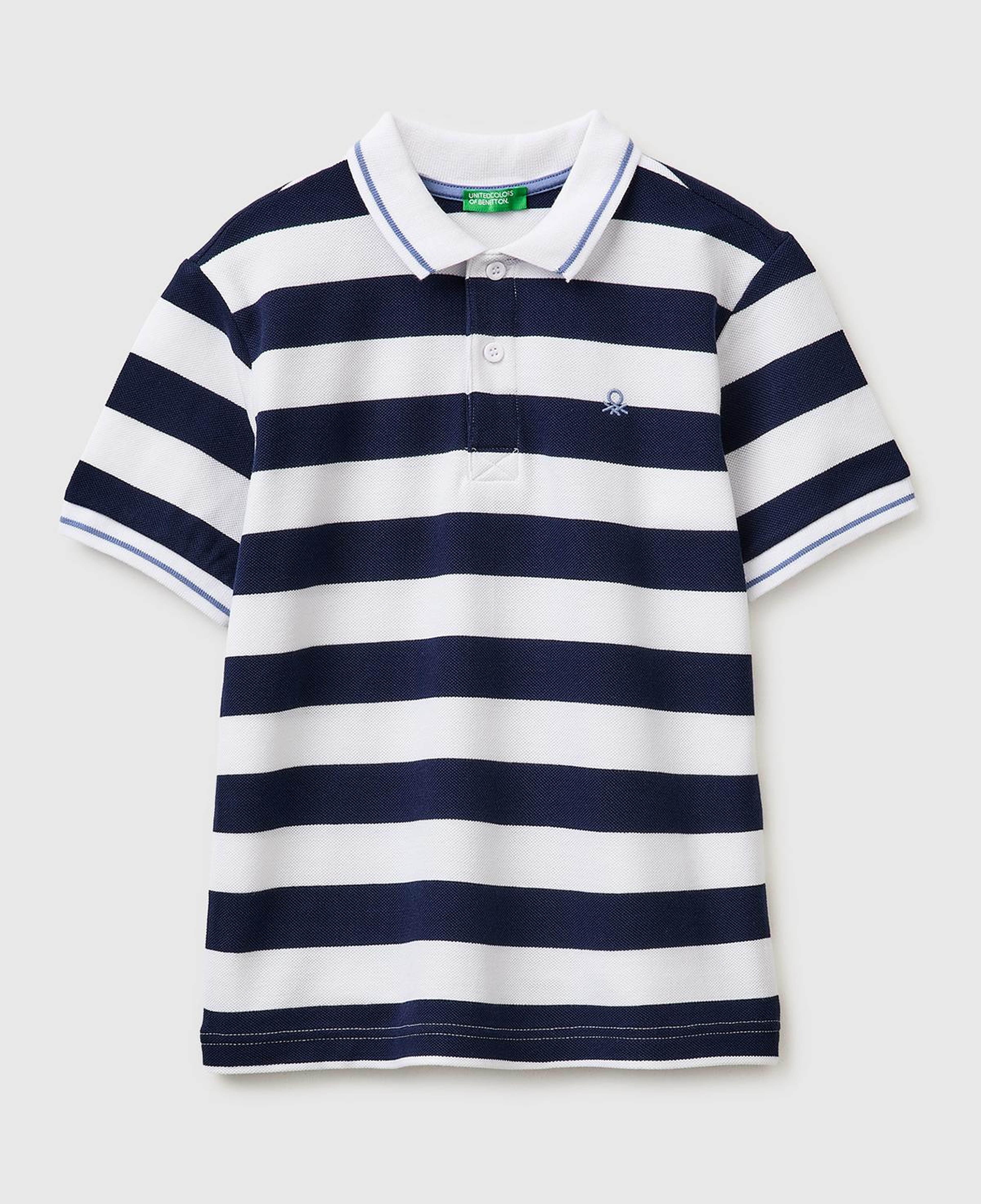 Erkek Çocuk Koyu Mavi Mix Çizgili Logo Nakışlı Polo Yaka Çocuk T-Shirt