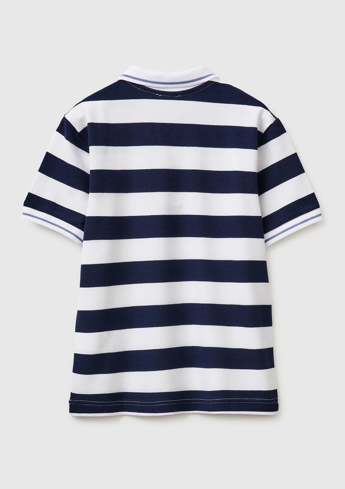 Erkek Çocuk Koyu Mavi Mix Çizgili Logo Nakışlı Polo Yaka Çocuk T-Shirt