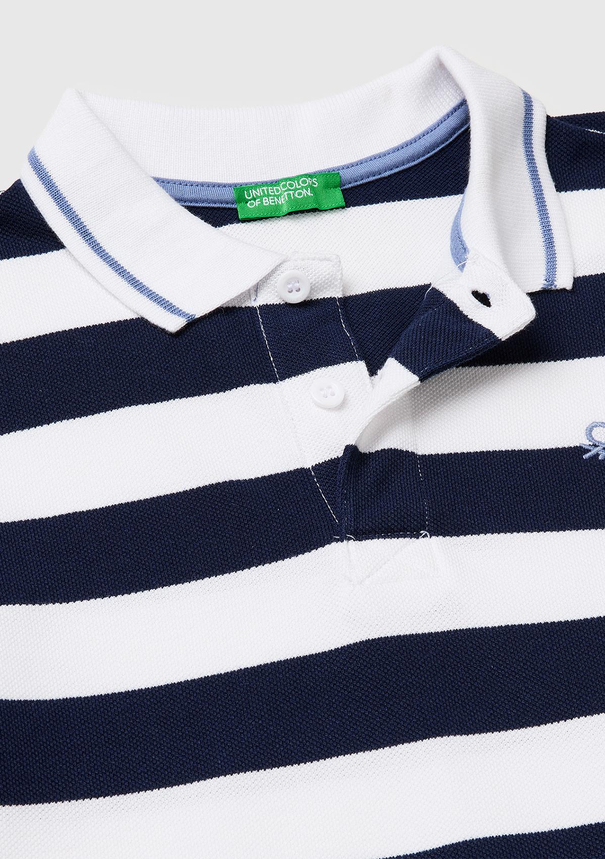 Erkek Çocuk Koyu Mavi Mix Çizgili Logo Nakışlı Polo Yaka Çocuk T-Shirt