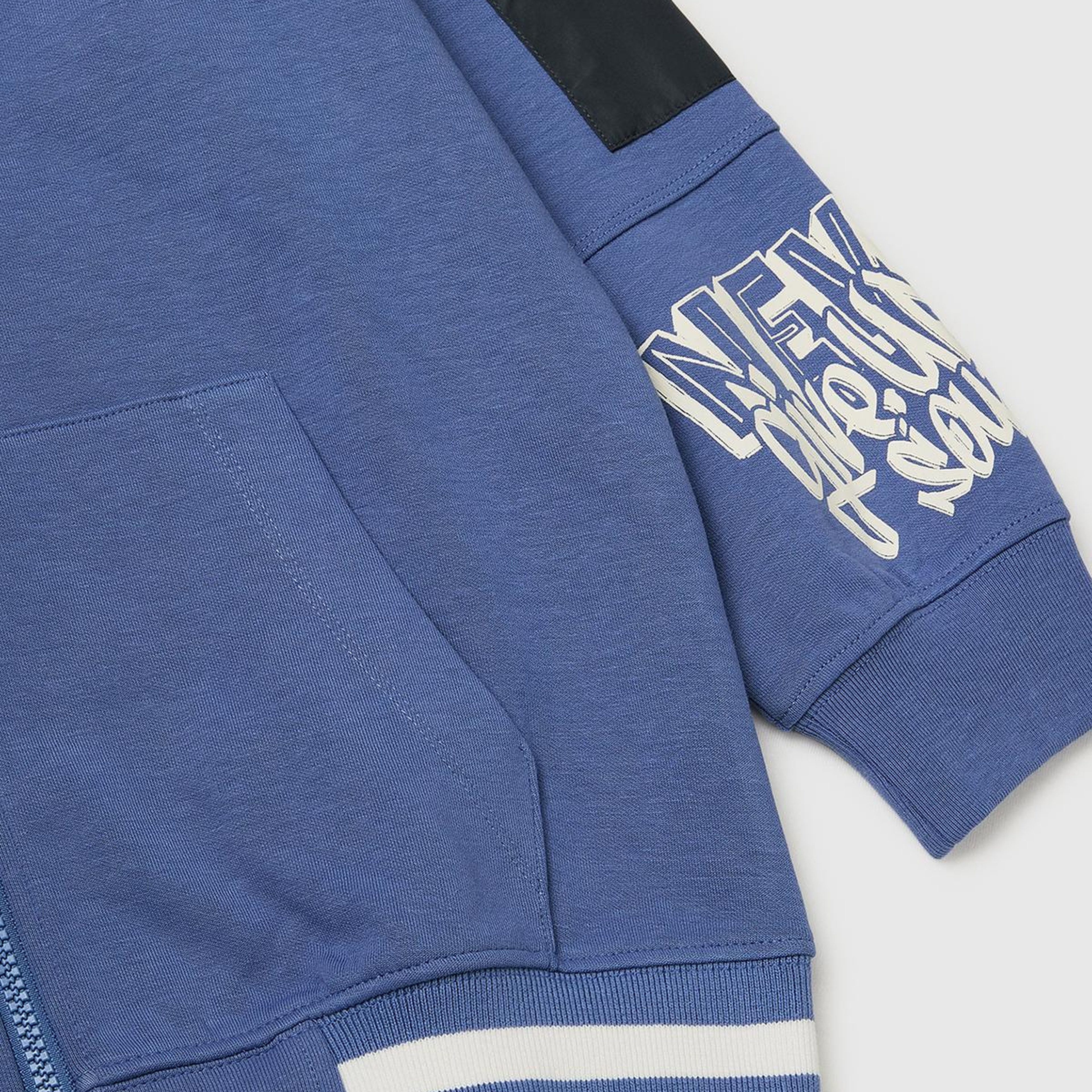 Erkek Çocuk Havacı Mavi Cep Detaylı Fermuarlı Kapüşonlu Sweatshirt