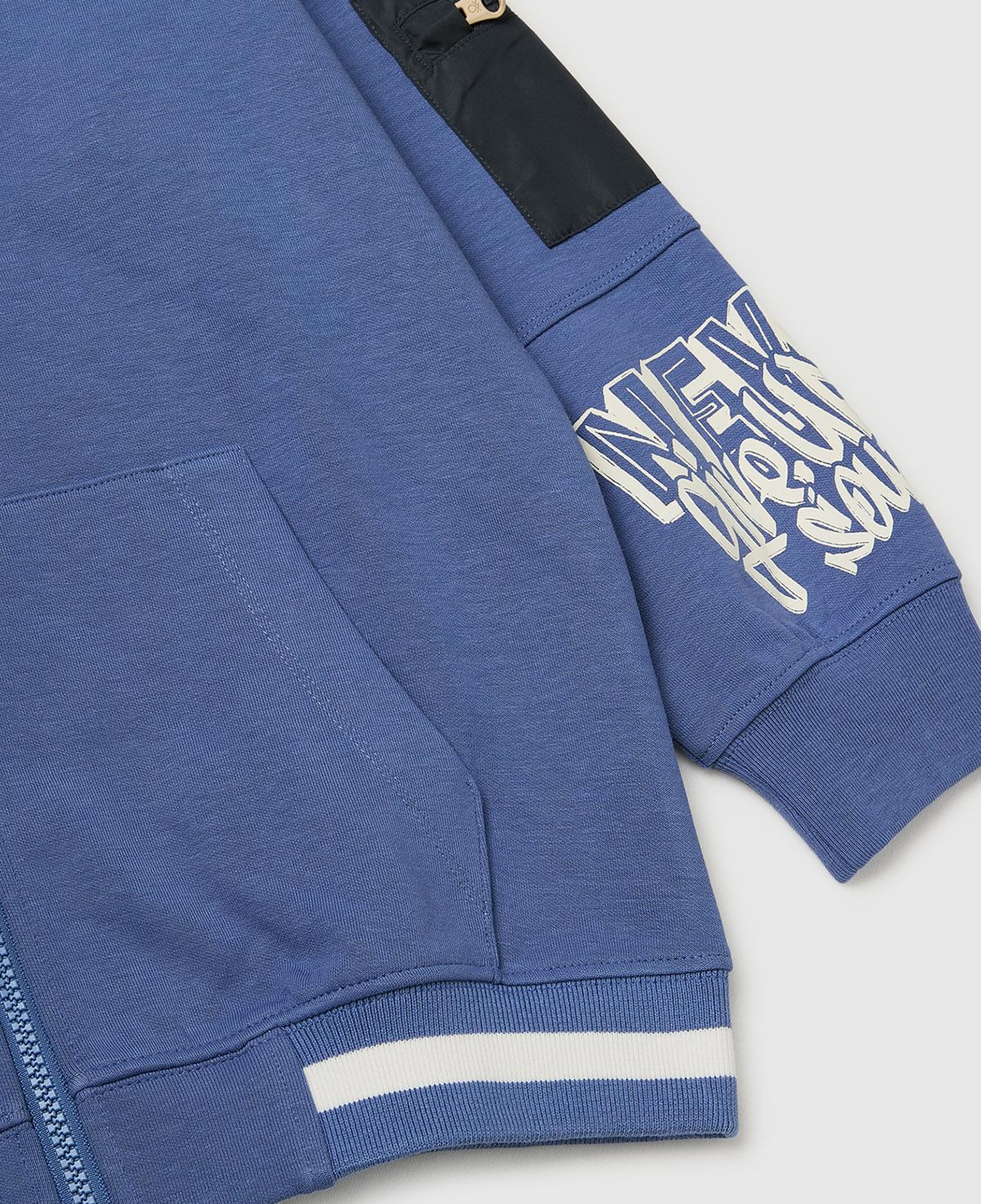 Erkek Çocuk Havacı Mavi Cep Detaylı Fermuarlı Kapüşonlu Sweatshirt