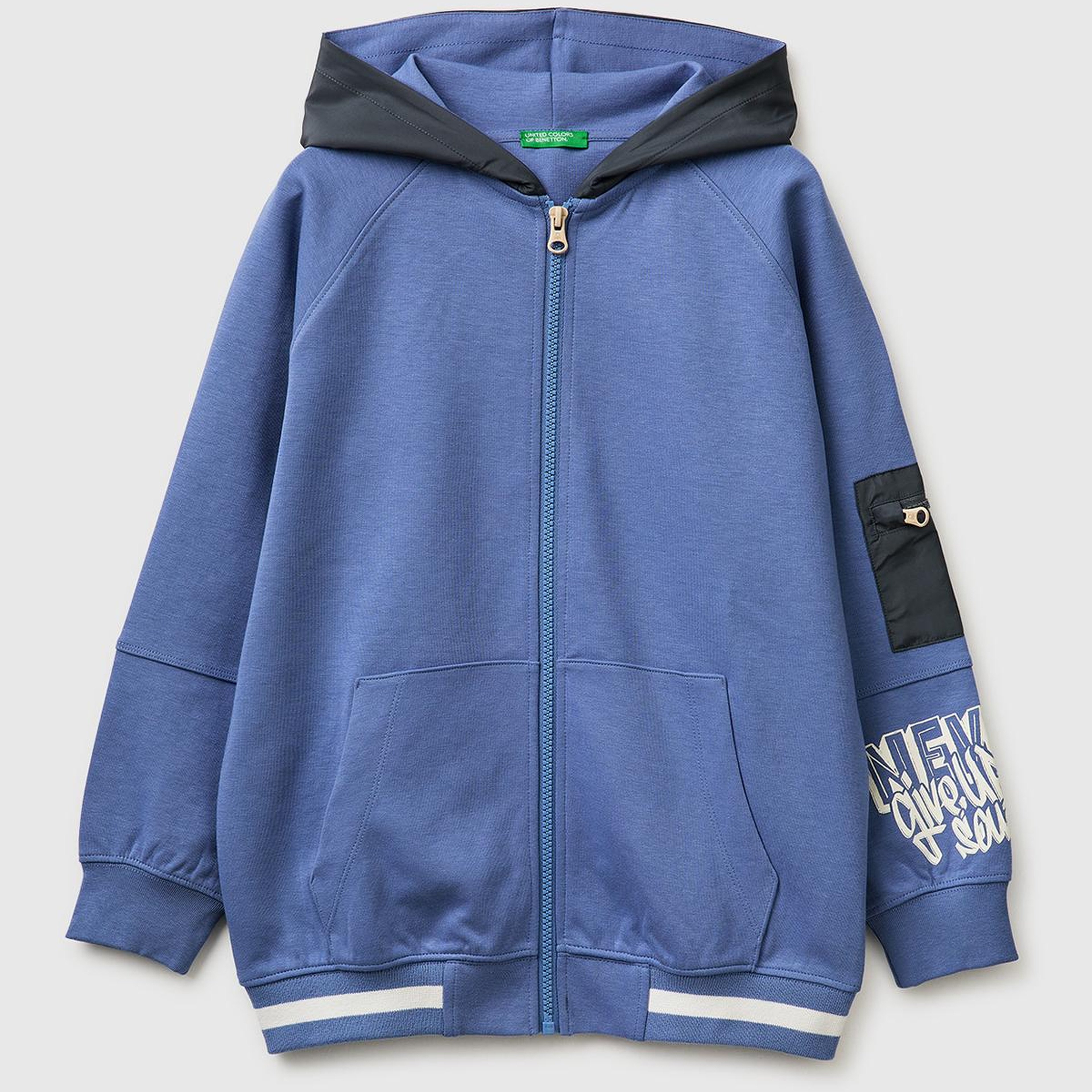 Erkek Çocuk Havacı Mavi Cep Detaylı Fermuarlı Kapüşonlu Sweatshirt
