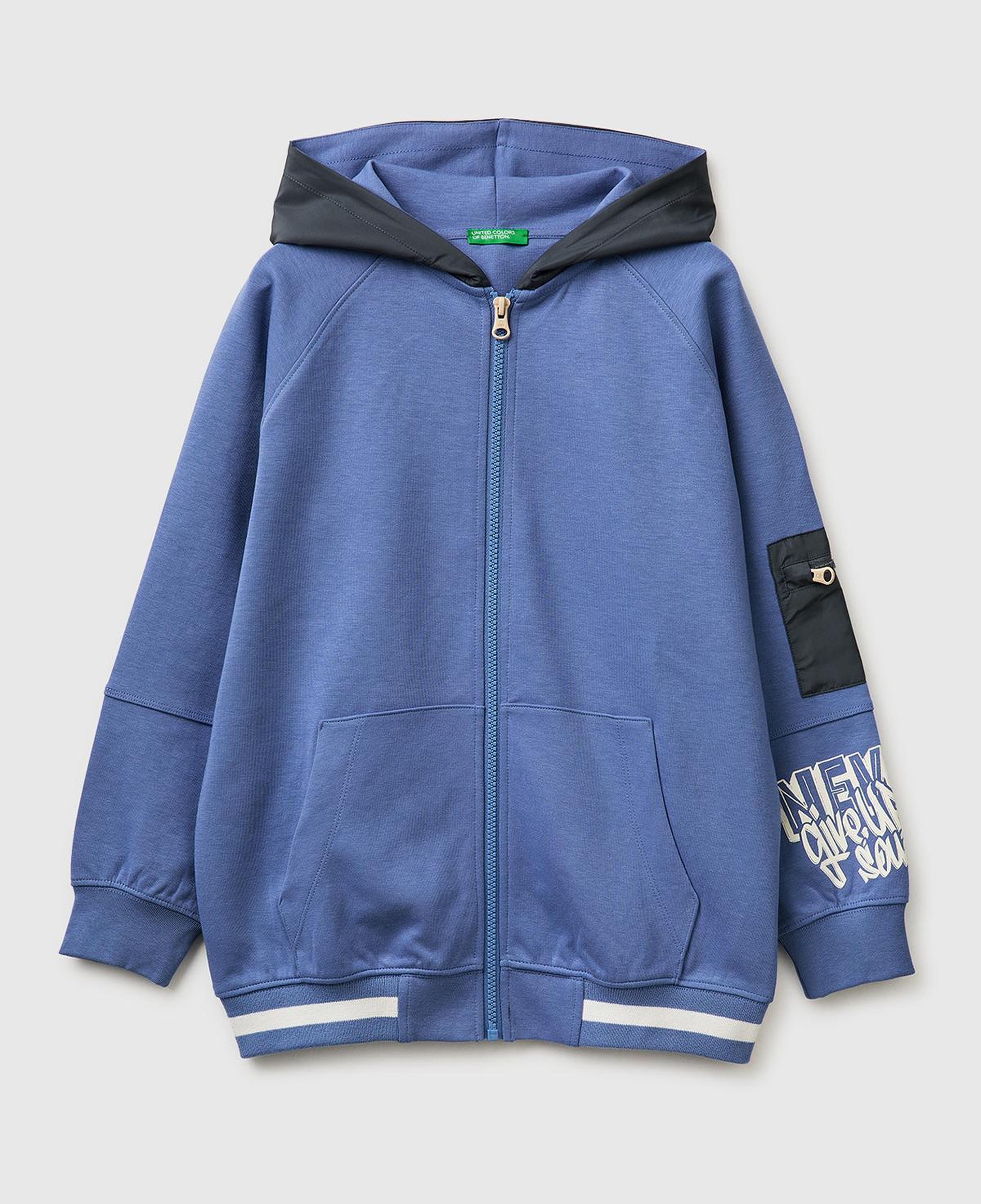 Erkek Çocuk Havacı Mavi Cep Detaylı Fermuarlı Kapüşonlu Sweatshirt