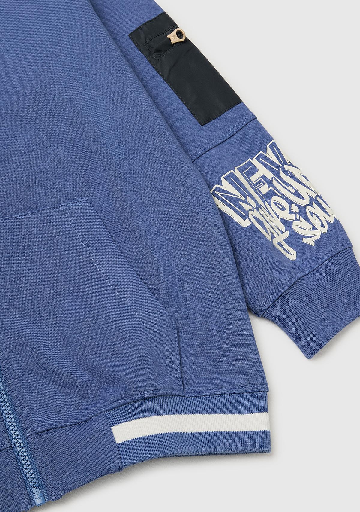 Erkek Çocuk Havacı Mavi Cep Detaylı Fermuarlı Kapüşonlu Sweatshirt