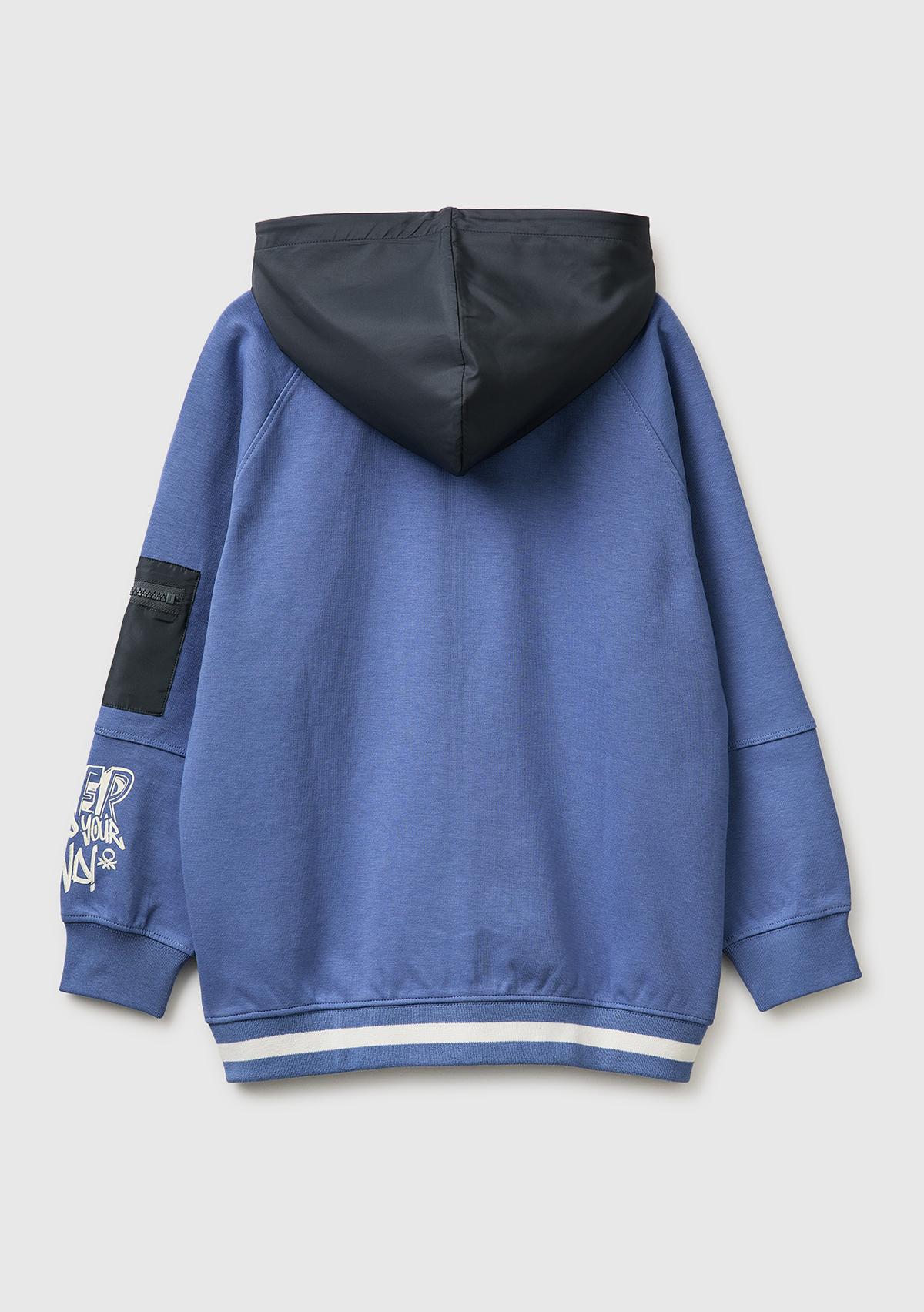 Erkek Çocuk Havacı Mavi Cep Detaylı Fermuarlı Kapüşonlu Sweatshirt