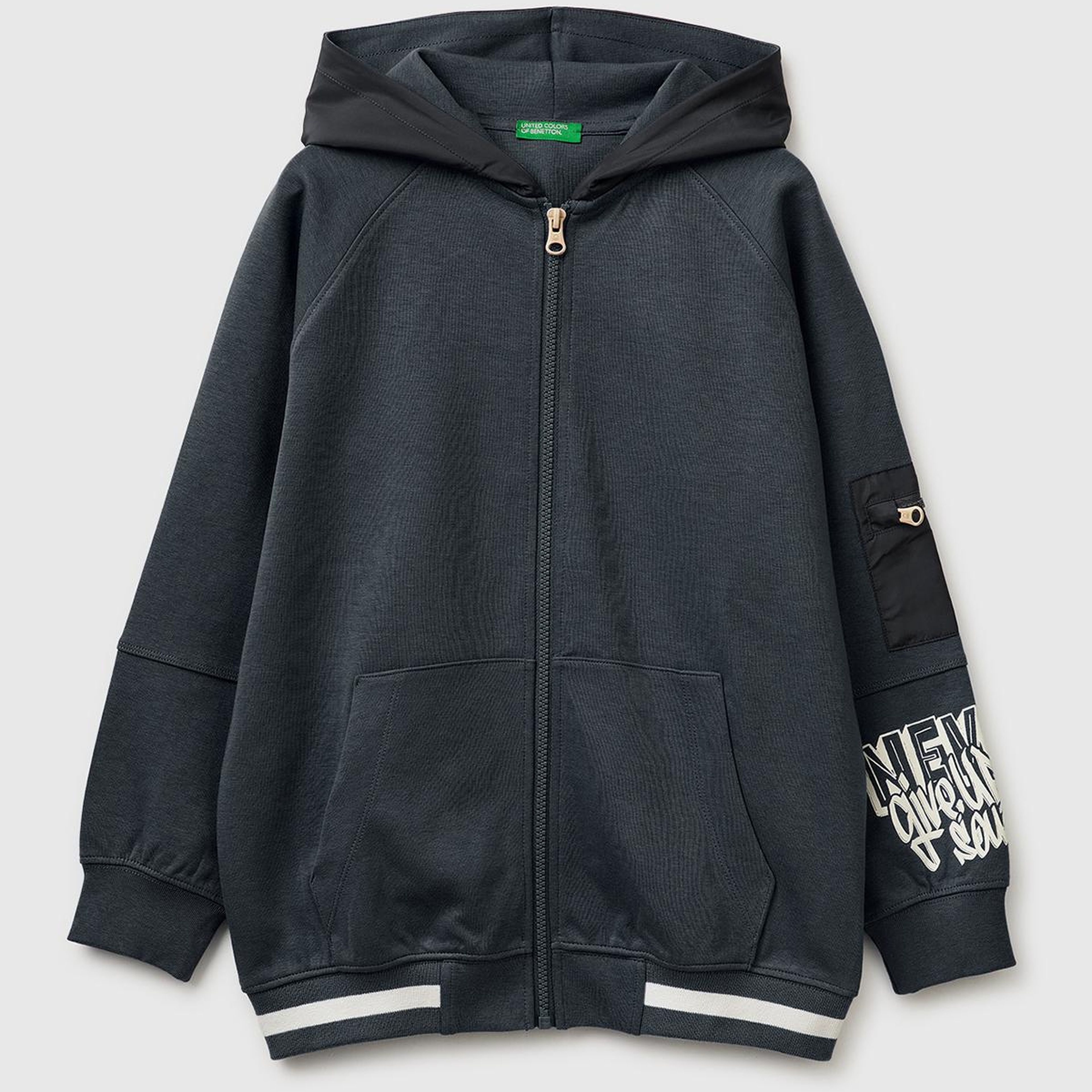 Erkek Çocuk Antrasit Cep Detaylı Fermuarlı Kapüşonlu Sweatshirt