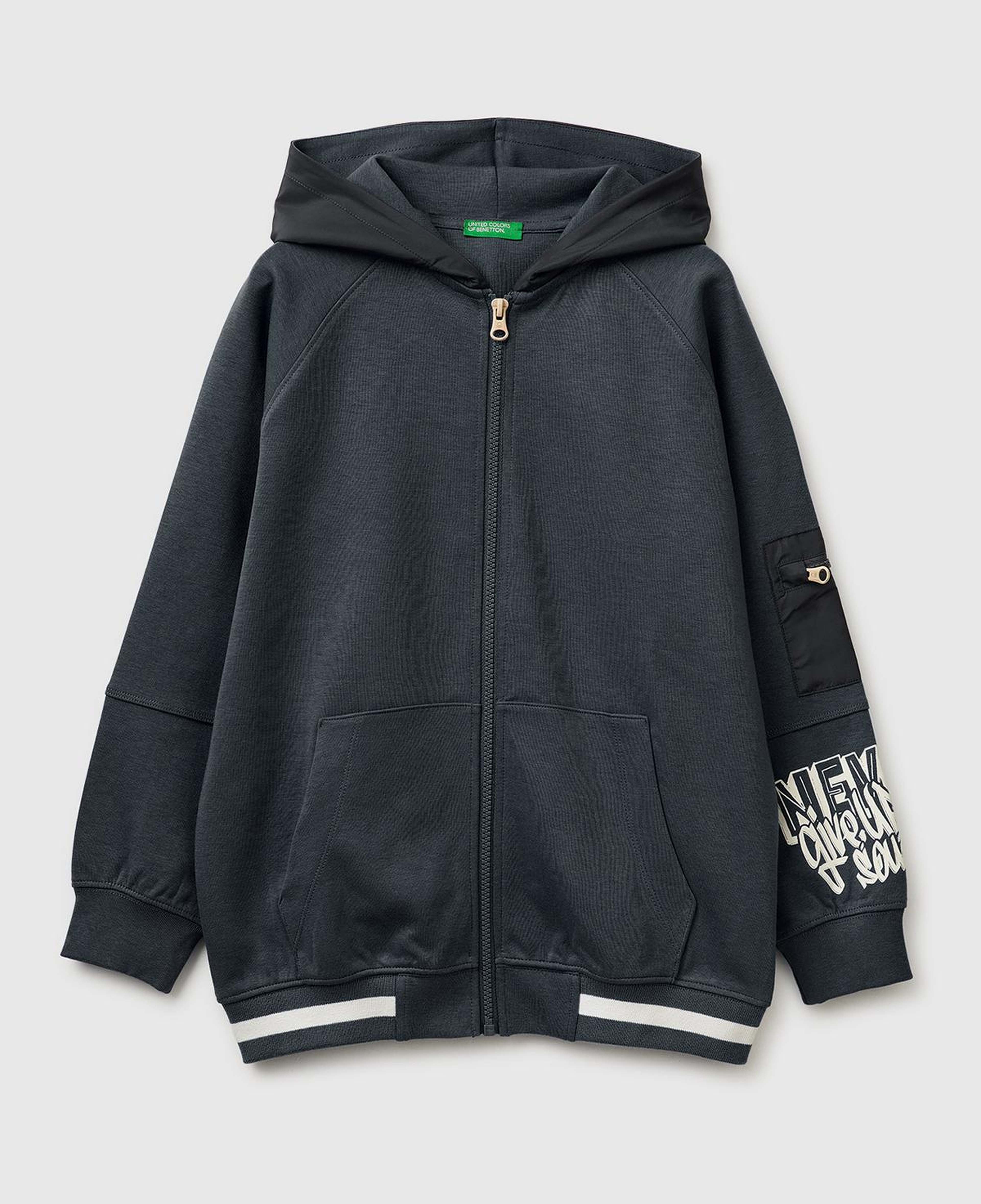 Erkek Çocuk Antrasit Cep Detaylı Fermuarlı Kapüşonlu Sweatshirt