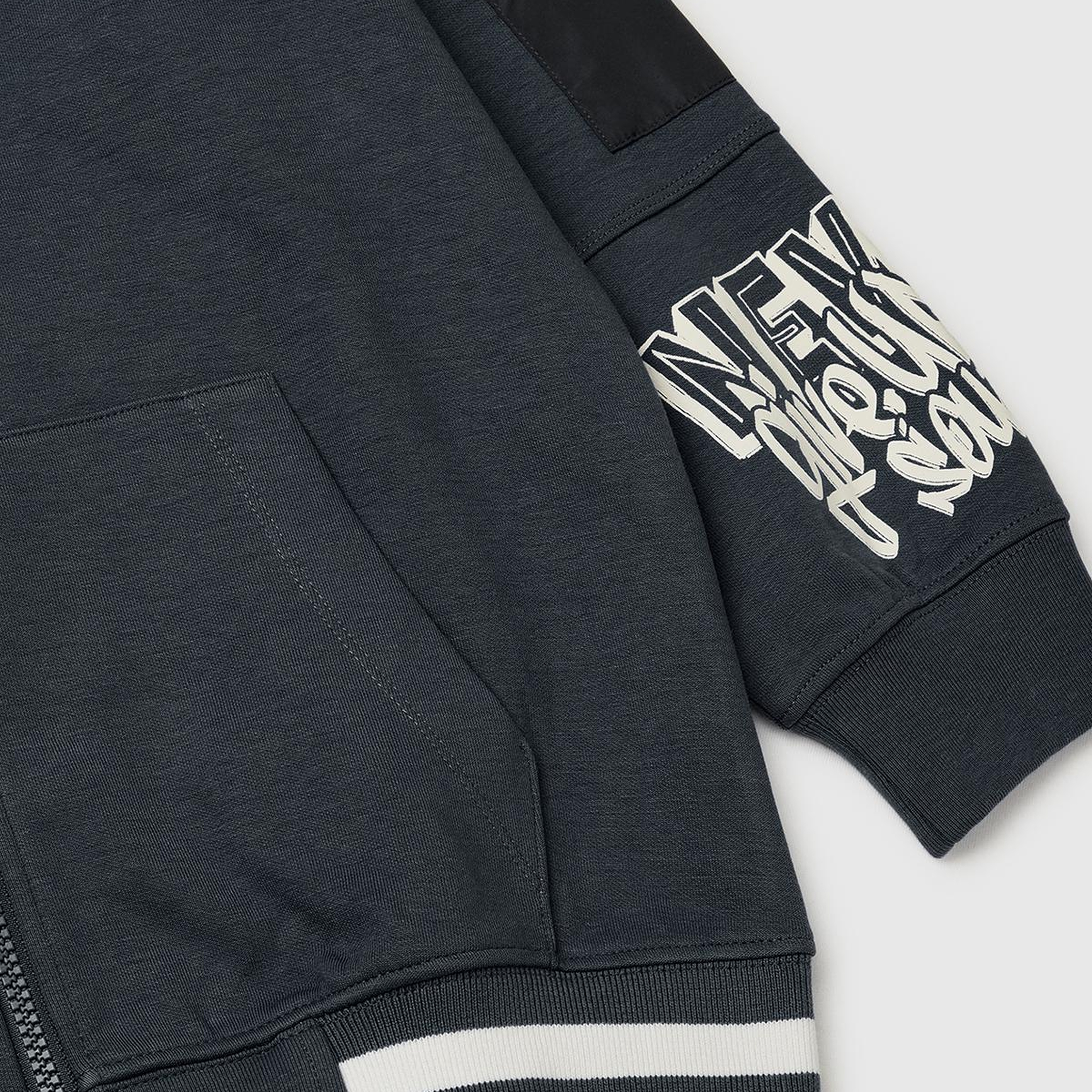 Erkek Çocuk Antrasit Cep Detaylı Fermuarlı Kapüşonlu Sweatshirt