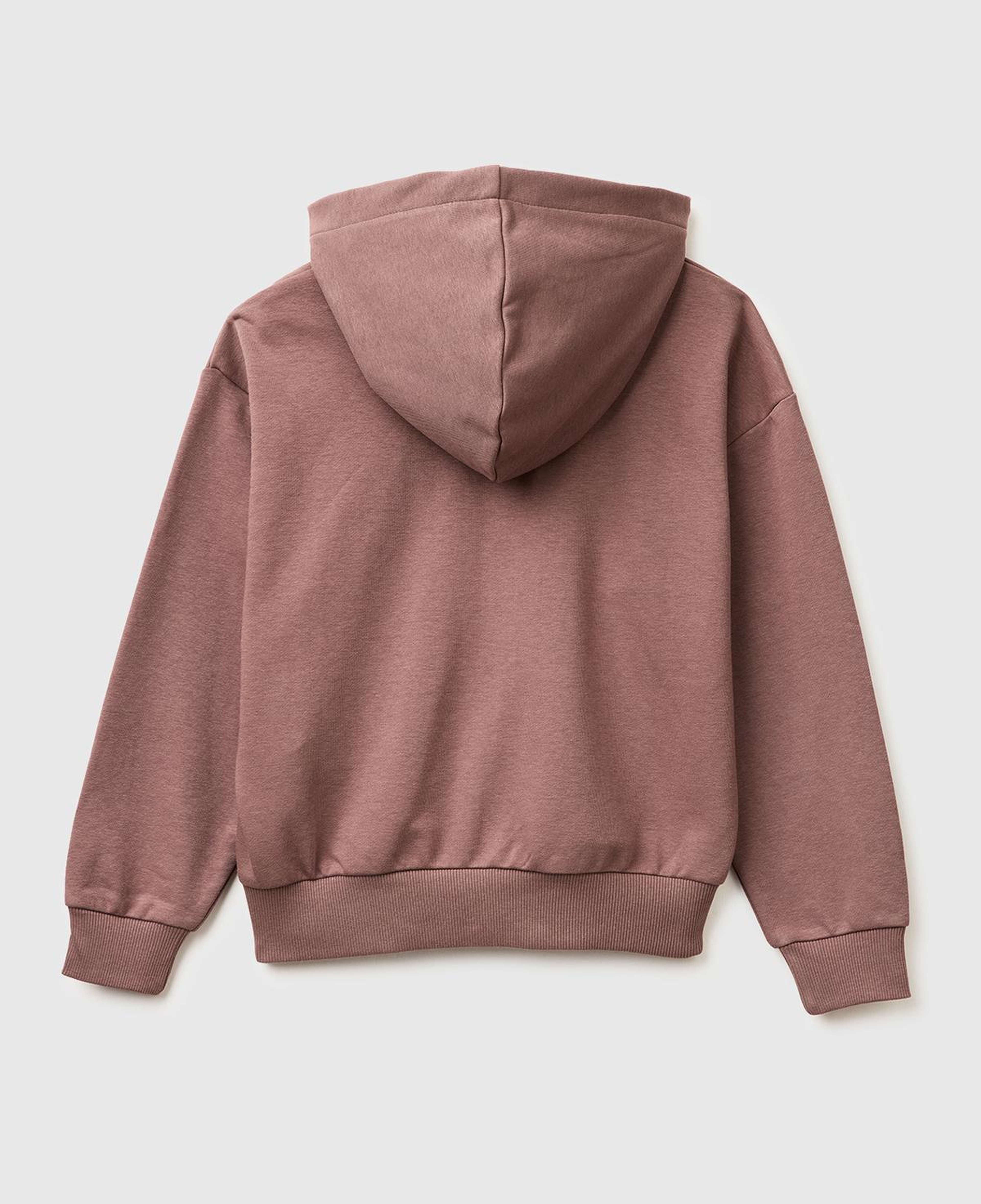 Kız Çocuk Kahverengi Taş İşlemeli Kanguru Cepli Fermuarlı Kapüşonlu Sweatshirt