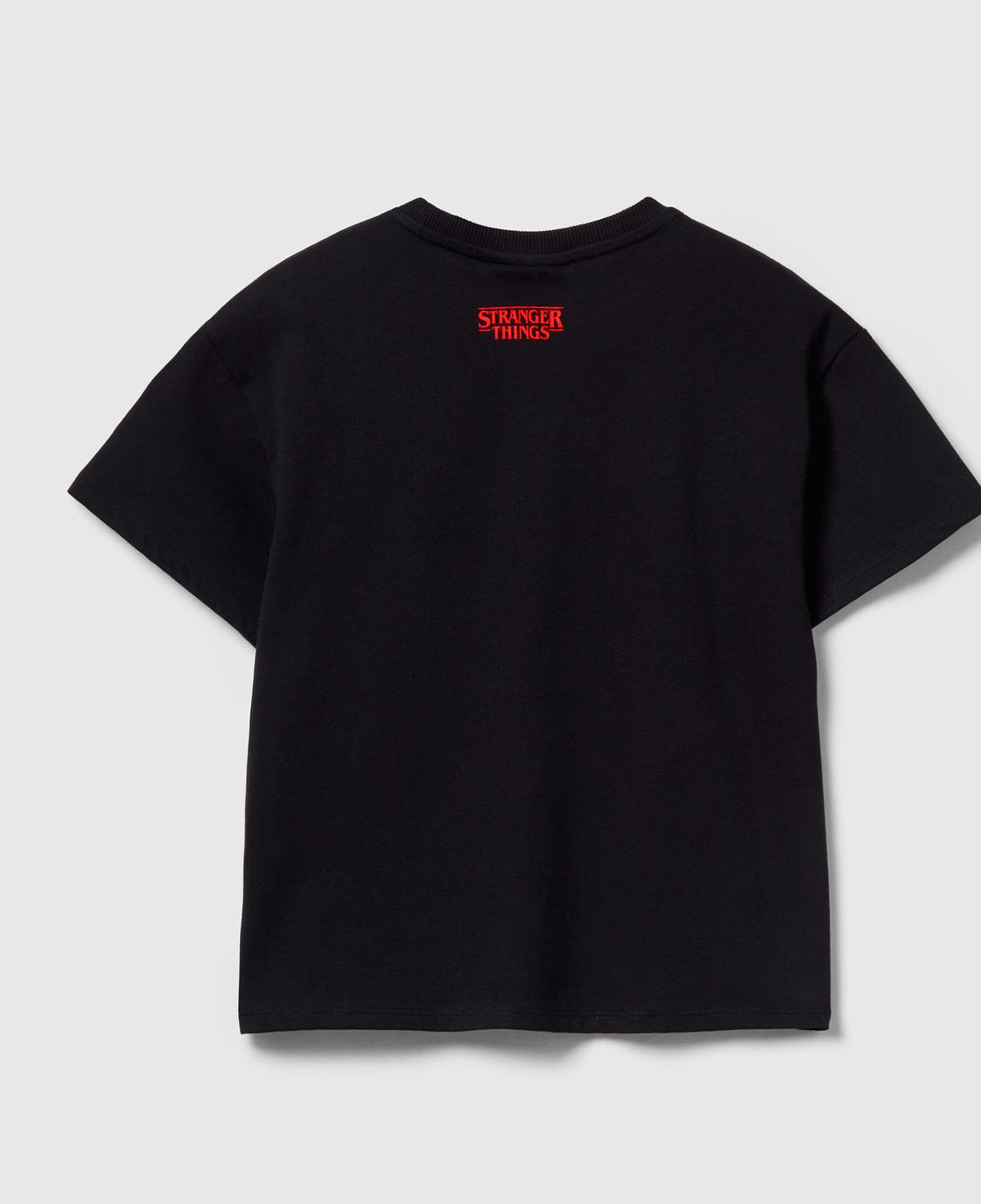 Kız Çocuk Siyah %100 Pamuk Stranger Things Ön Baskılı Kısa Kollu T-Shirt