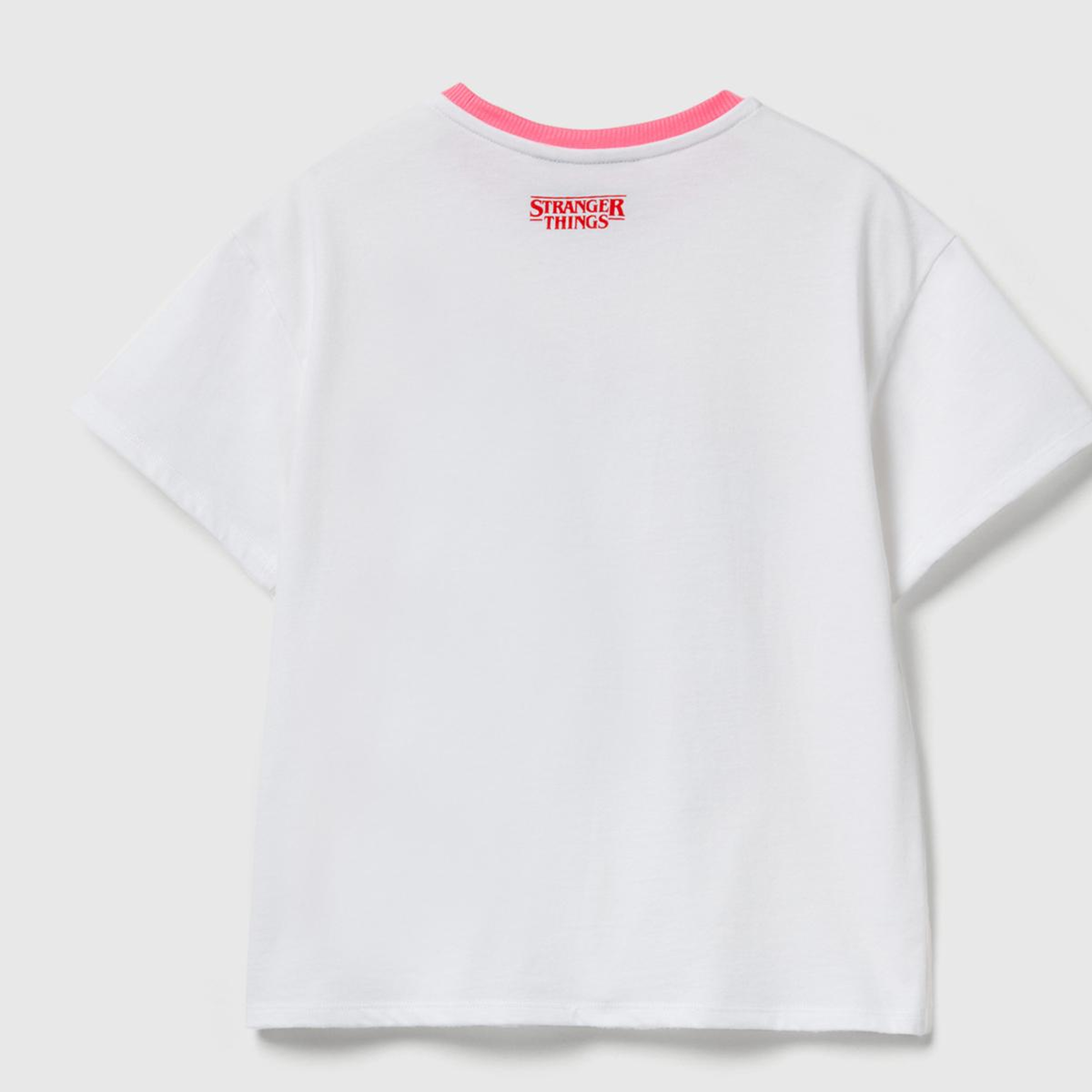 Kız Çocuk Beyaz %100 Pamuk Stranger Things Ön Baskılı Kısa Kollu T-Shirt