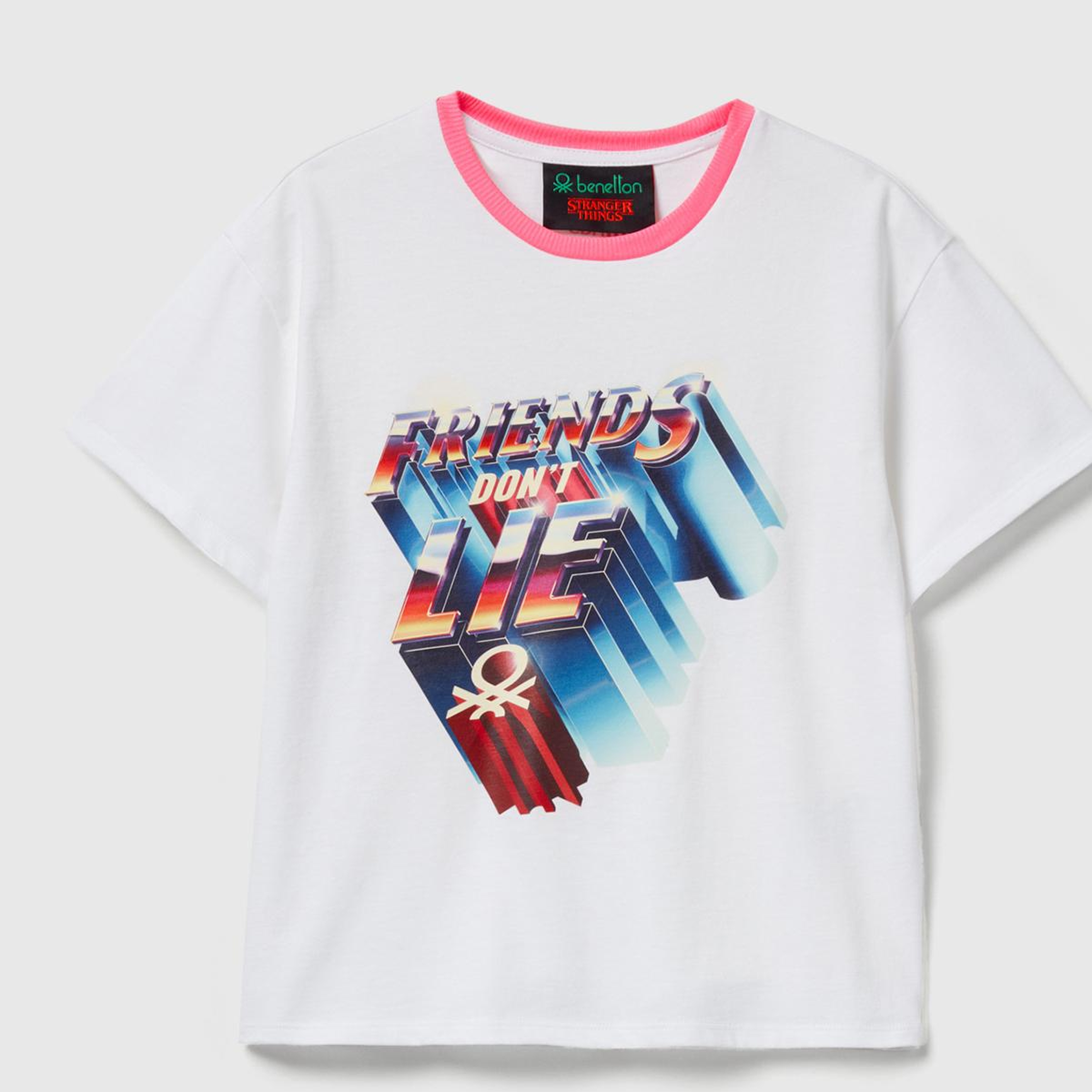 Kız Çocuk Beyaz %100 Pamuk Stranger Things Ön Baskılı Kısa Kollu T-Shirt