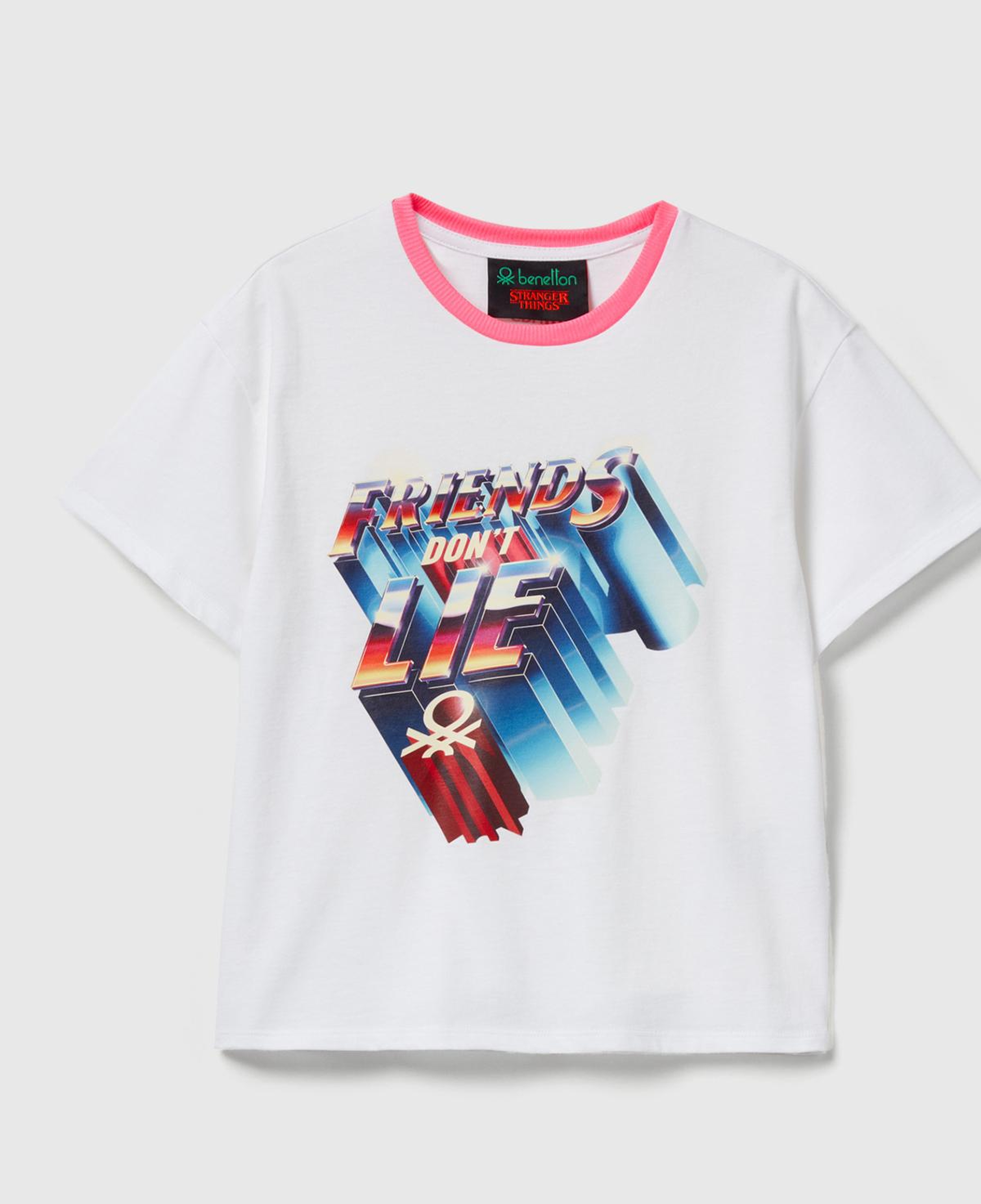 Kız Çocuk Beyaz %100 Pamuk Stranger Things Ön Baskılı Kısa Kollu T-Shirt