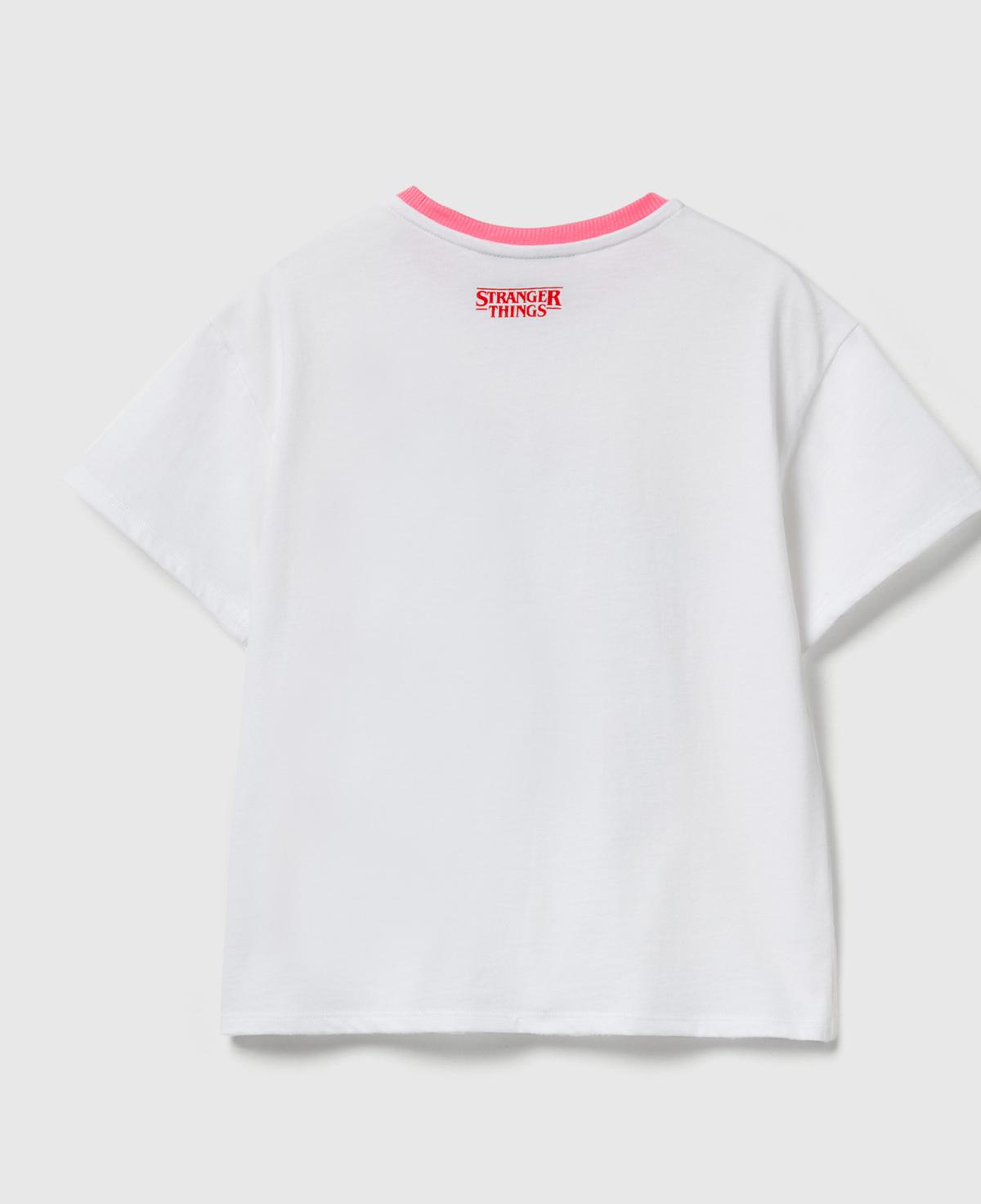 Kız Çocuk Beyaz %100 Pamuk Stranger Things Ön Baskılı Kısa Kollu T-Shirt