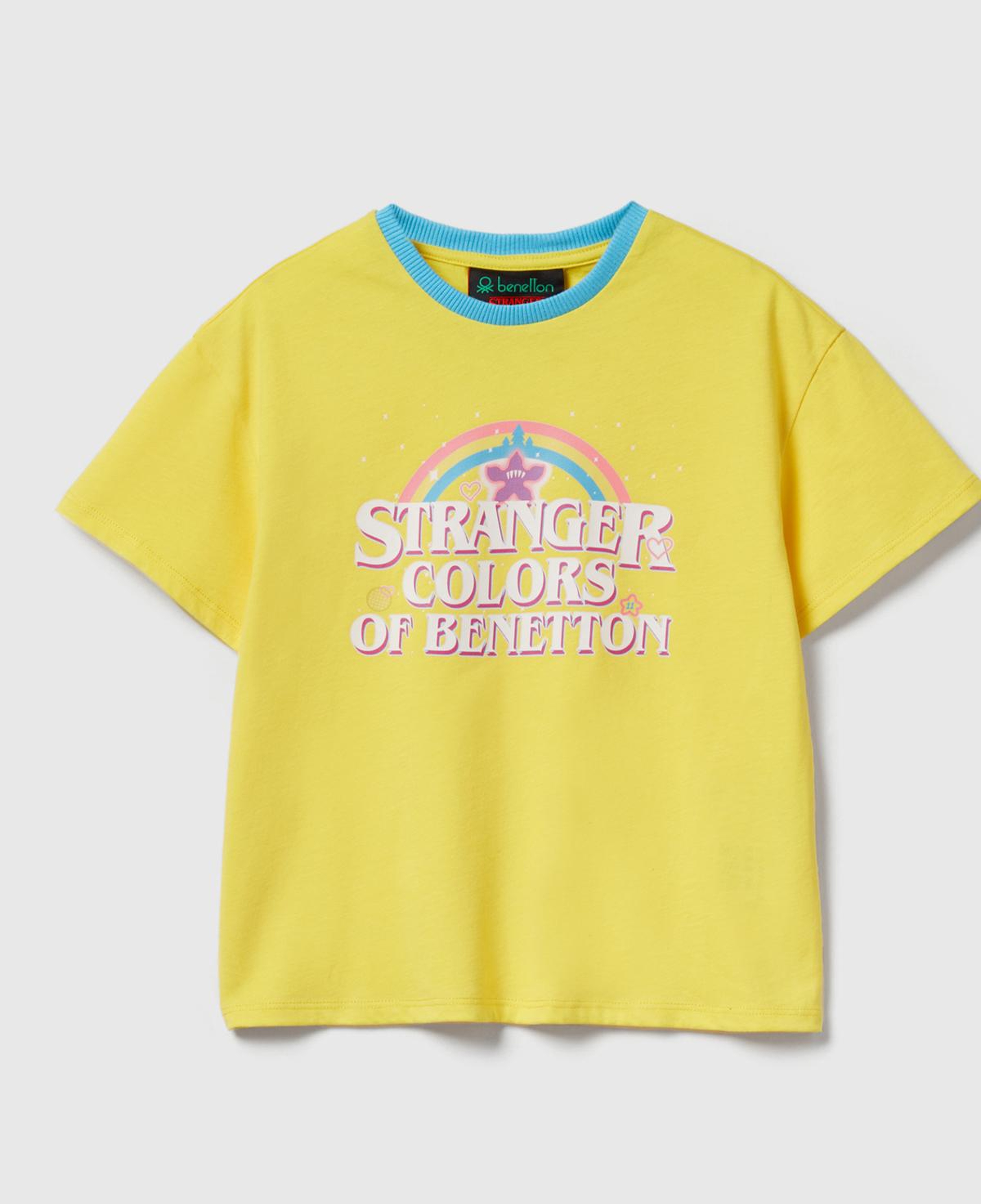 Kız Çocuk Sarı %100 Pamuk Stranger Things Ön Baskılı Kısa Kollu T-Shirt