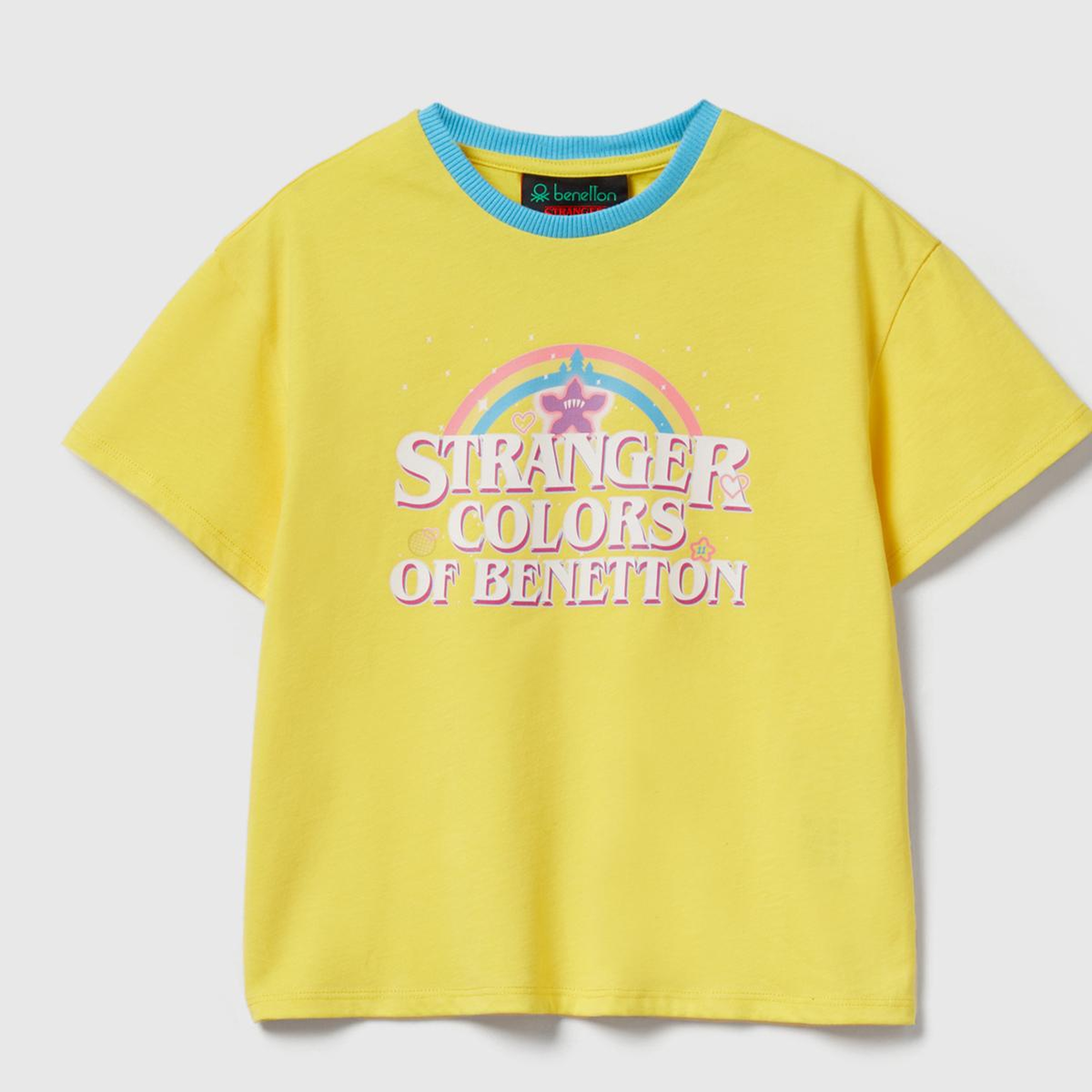 Kız Çocuk Sarı %100 Pamuk Stranger Things Ön Baskılı Kısa Kollu T-Shirt