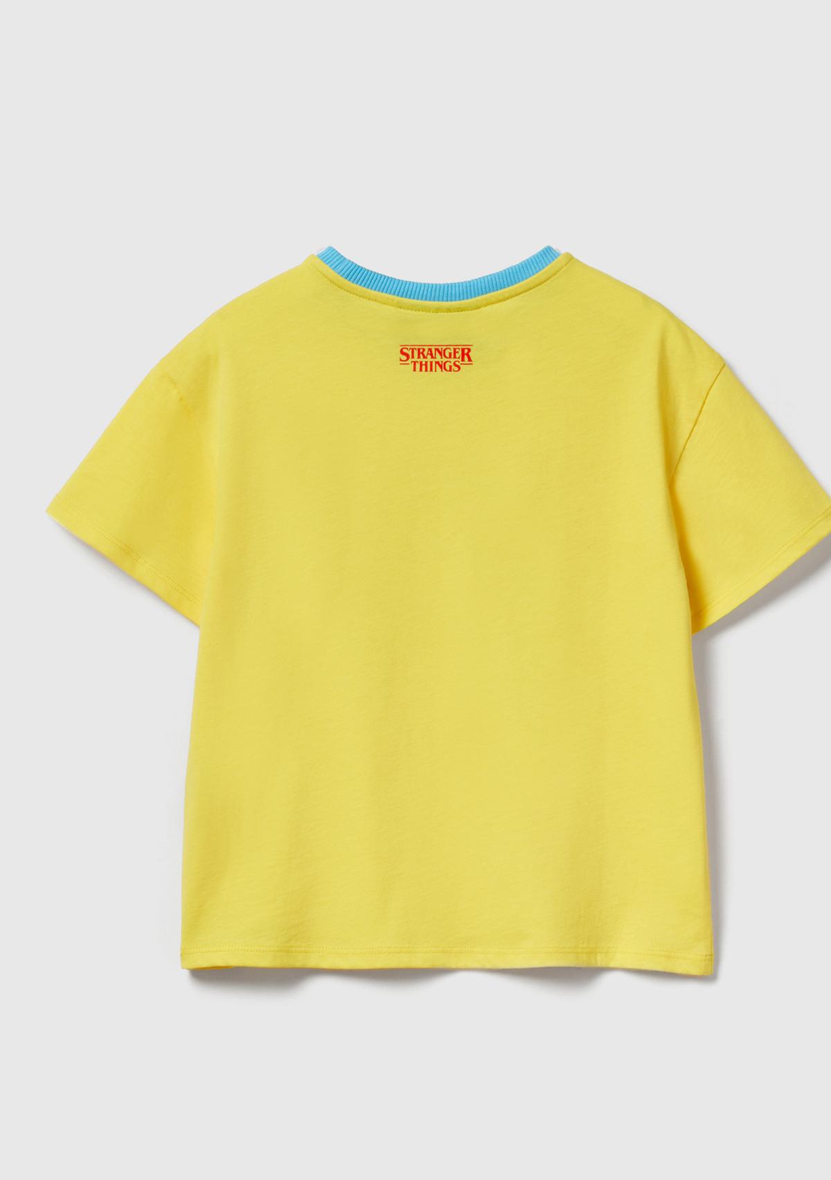 Kız Çocuk Sarı %100 Pamuk Stranger Things Ön Baskılı Kısa Kollu T-Shirt