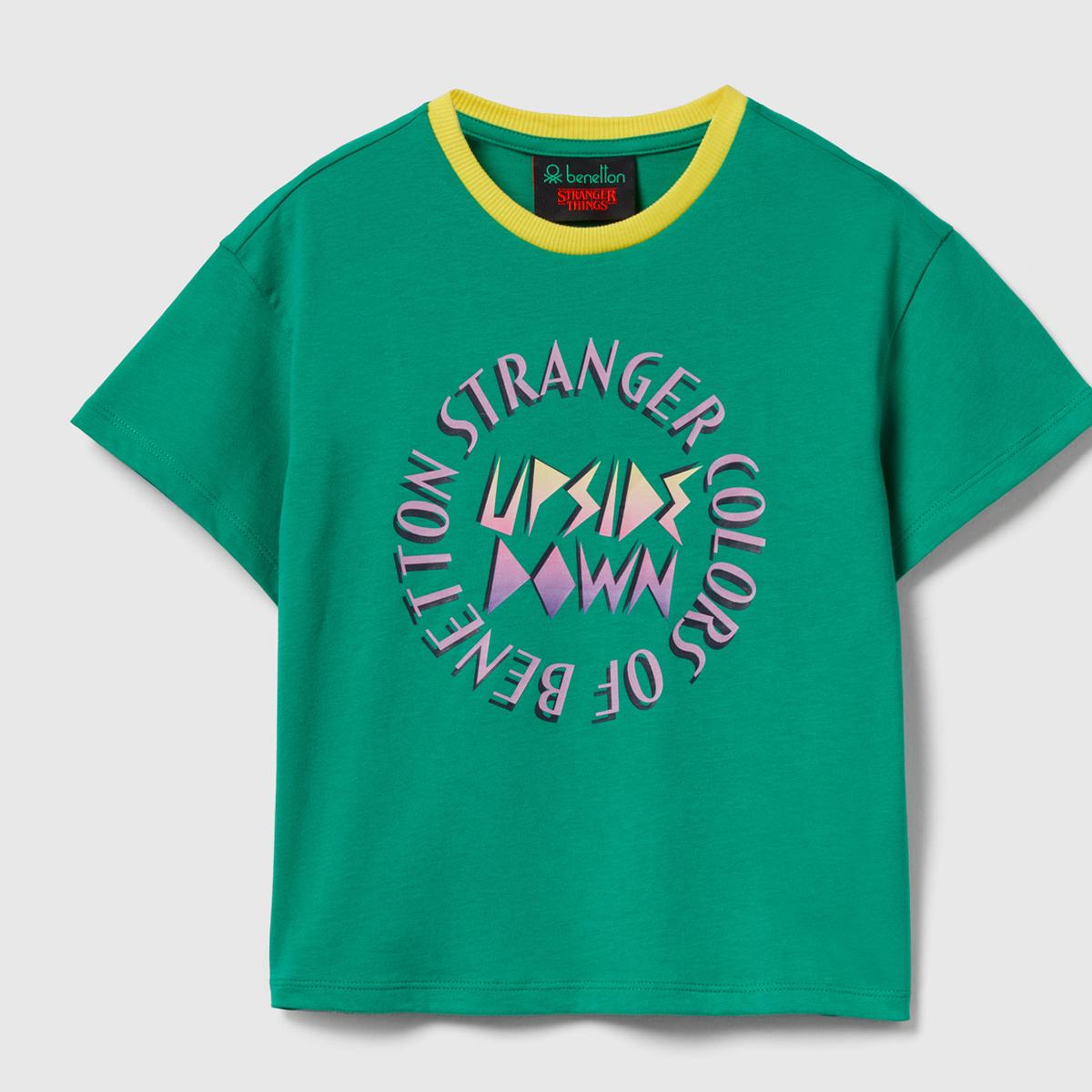 Kız Çocuk Yeşil %100 Pamuk Stranger Things Ön Baskılı Kısa Kollu T-Shirt