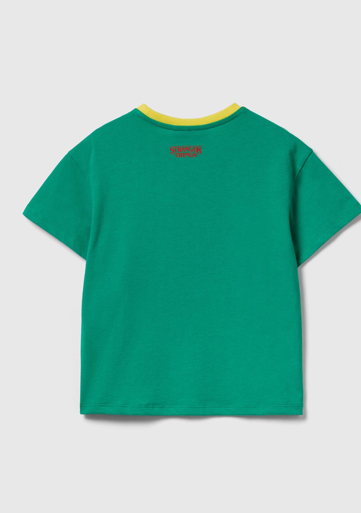 Kız Çocuk Yeşil %100 Pamuk Stranger Things Ön Baskılı Kısa Kollu T-Shirt