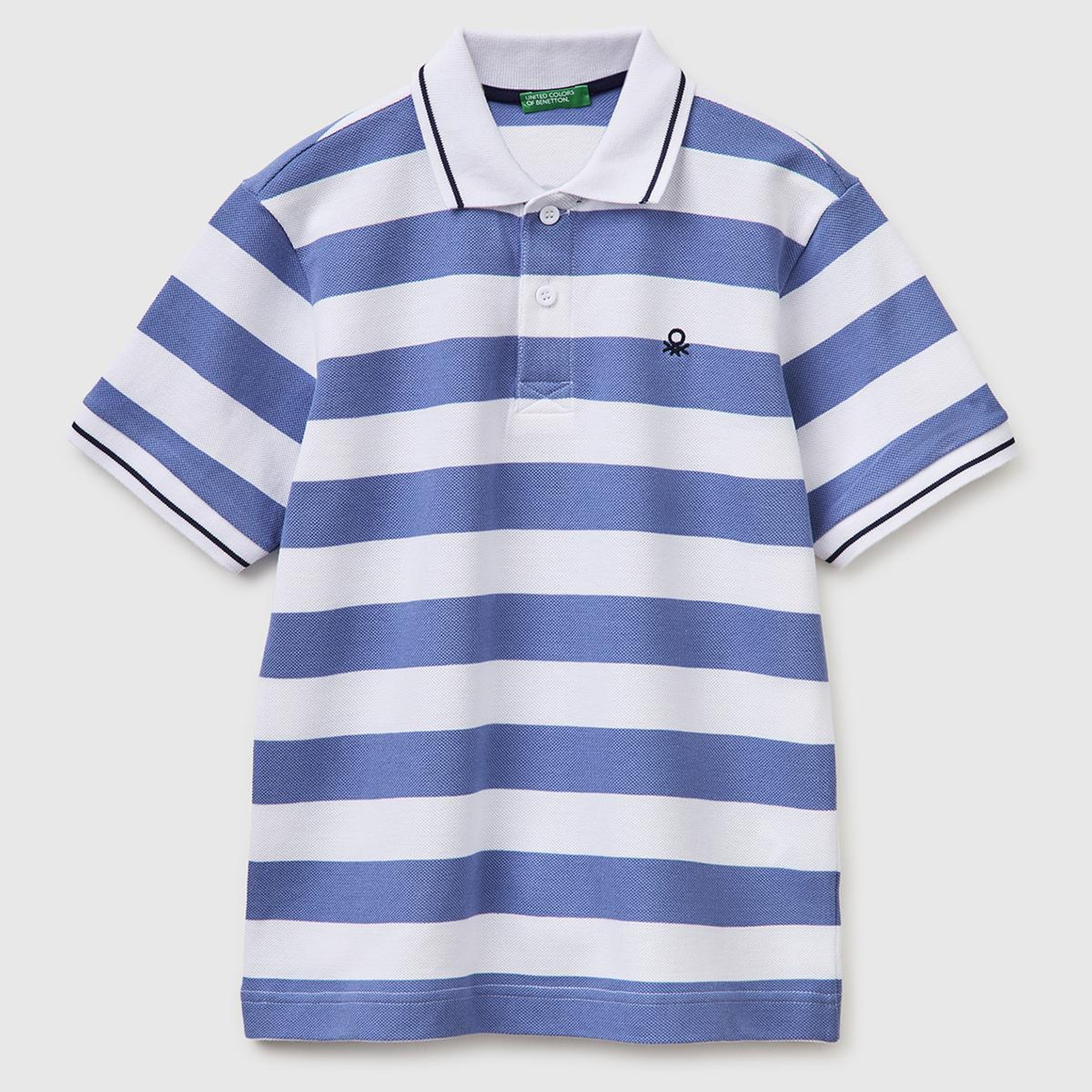 Erkek Çocuk Mavi Mix Çizgili Logo Nakışlı Polo Yaka Çocuk T-Shirt